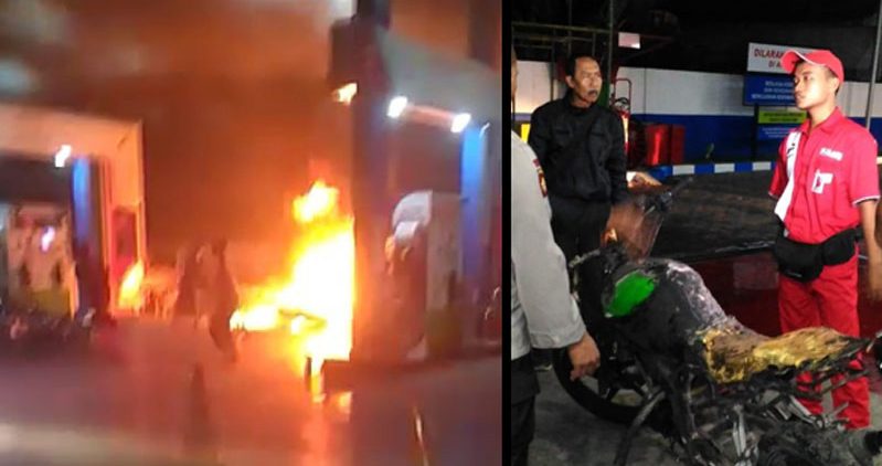 Karburator Bocor, Motor Satria Terbakar Di SPBU Tempeh
