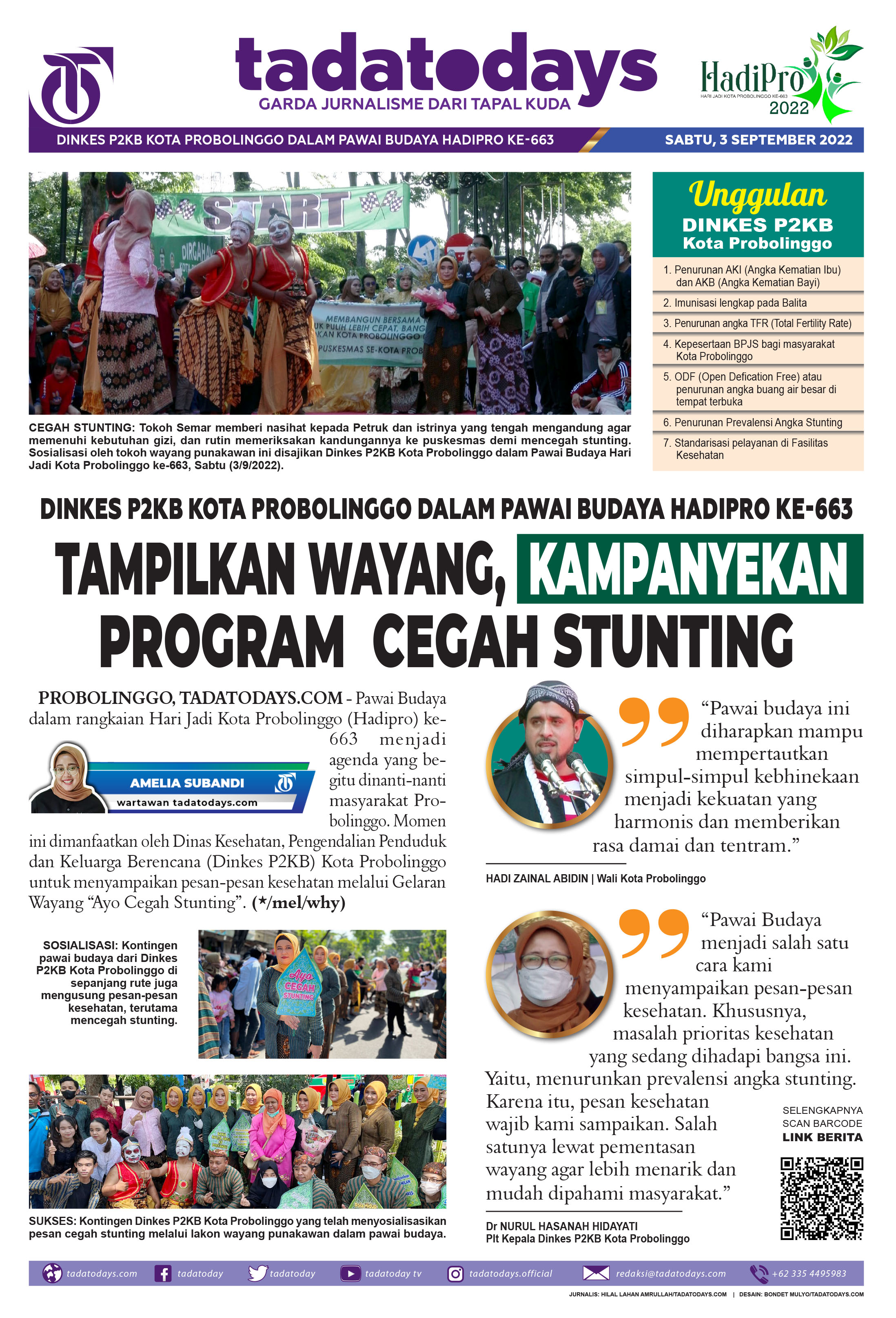 Dinkes P2KB Kota Probolinggo dalam Pawai Budaya Hadipro ke-663; Tampilkan Wayang, Kampanyekan Program Pencegahan Stunting