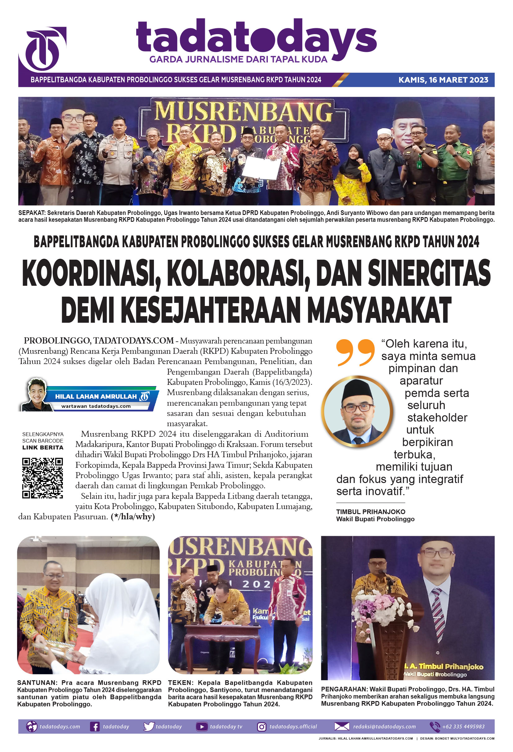 Bappelitbangda Kabupaten Probolinggo Sukses Menggelar Musrenbang RKPD Tahun 2024