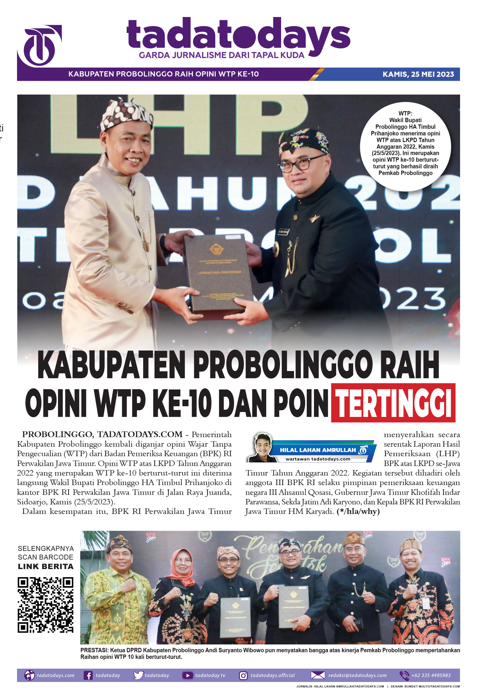Kabupaten Probolinggo Meraih Opini WTP ke-10 dan Poin Tertinggi