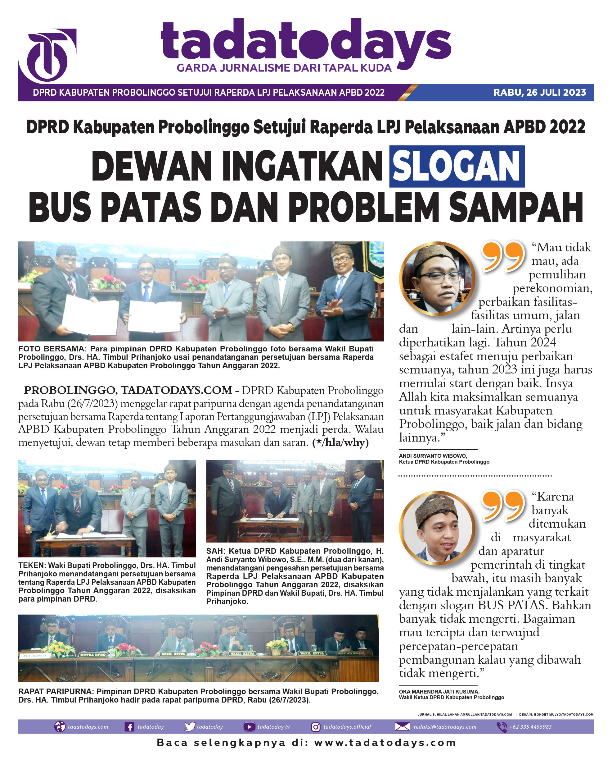 DPRD Kabupaten Probolinggo Menyetujui Raperda LPJ Pelaksanaan APBD 2022