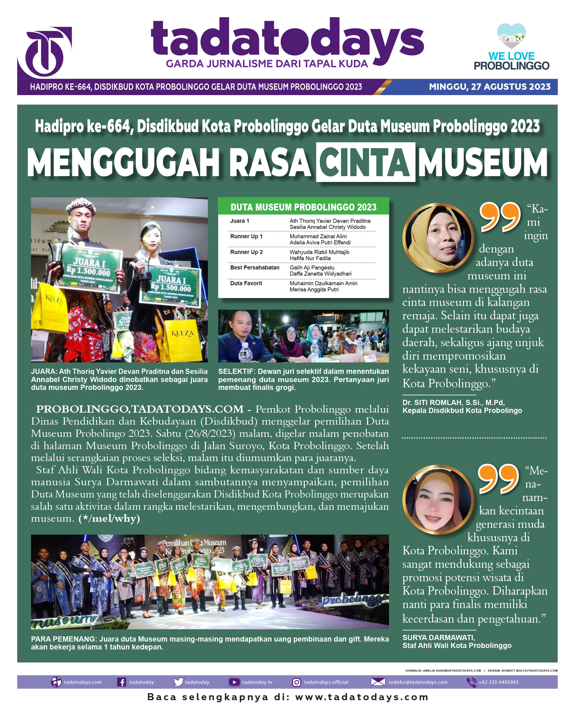 Hadipro ke-664, Disdikbud Kota Probolinggo Menggelar Duta Museum Probolinggo 2023