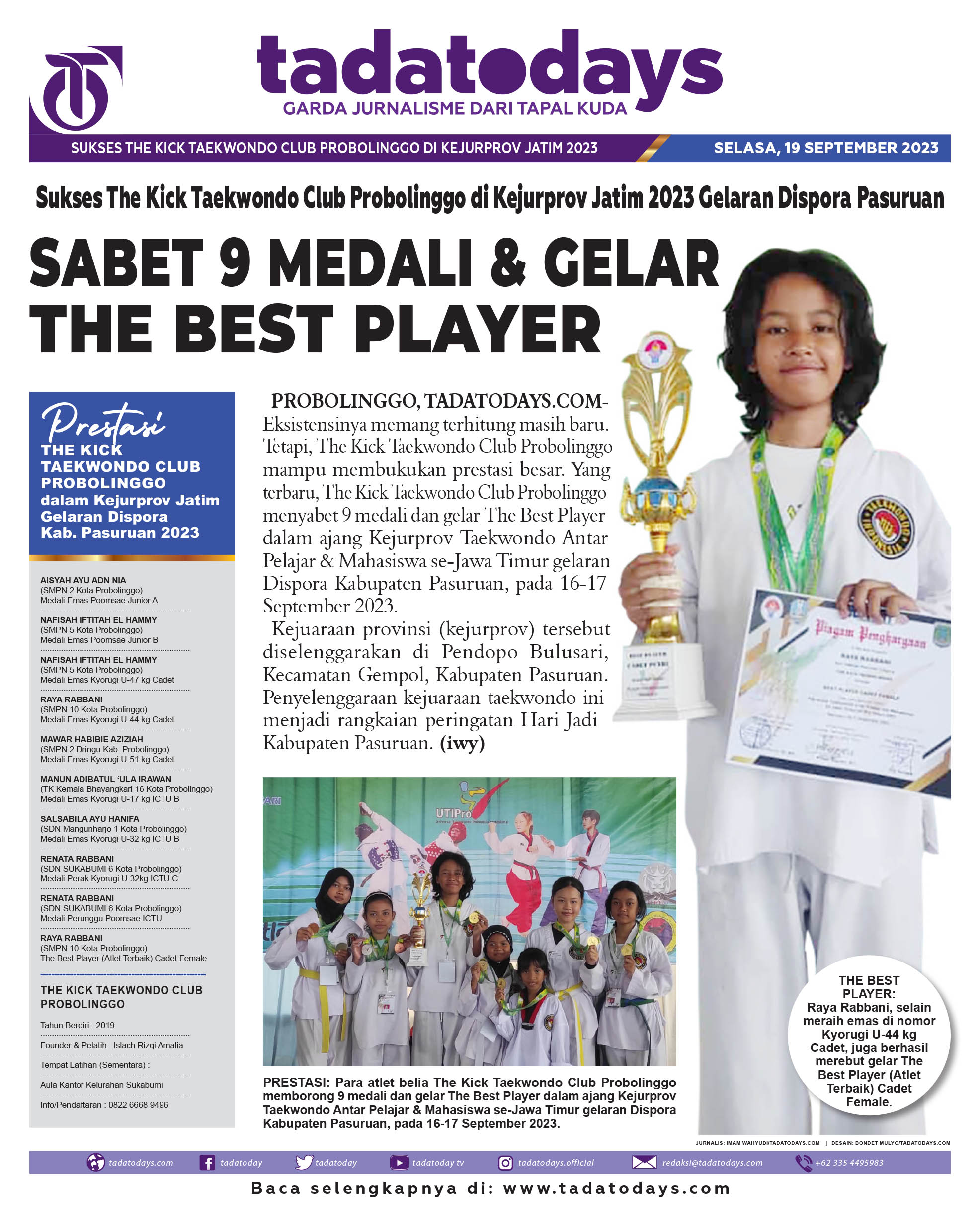Sukses The Kick Taekwondo Club Probolinggo pada Kejurprov Jatim 2023 Gelaran Dispora Pasuruan