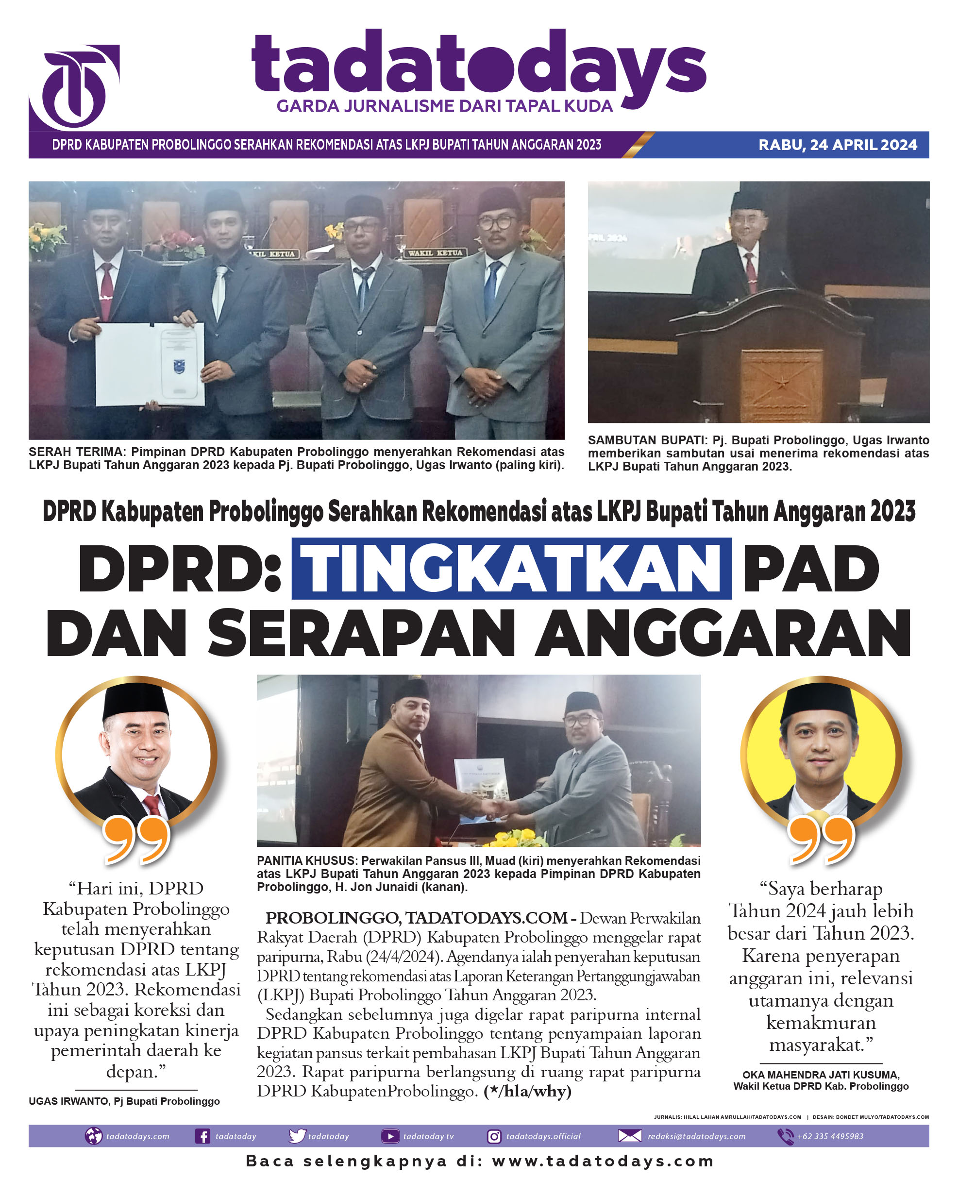 DPRD Kabupaten Probolinggo Menyerahkan Rekomendasi atas LKPJ Bupati Tahun Anggaran 2023