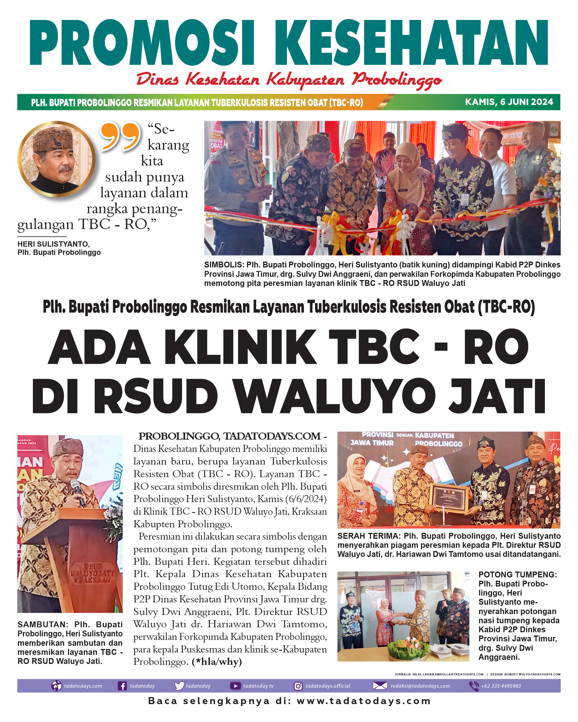 Plh. Bupati Probolinggo Meresmikan Layanan Tuberkulosis Resisten Obat (TBC - RO)