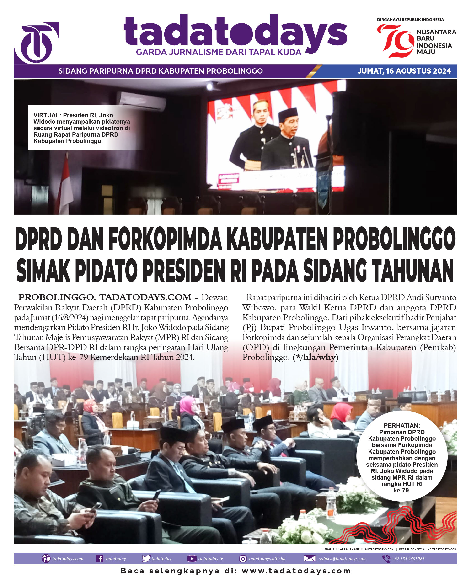 DPRD dan Forkopimda Kabupaten Probolinggo Menyimak Pidato Presiden RI pada Sidang Tahunan