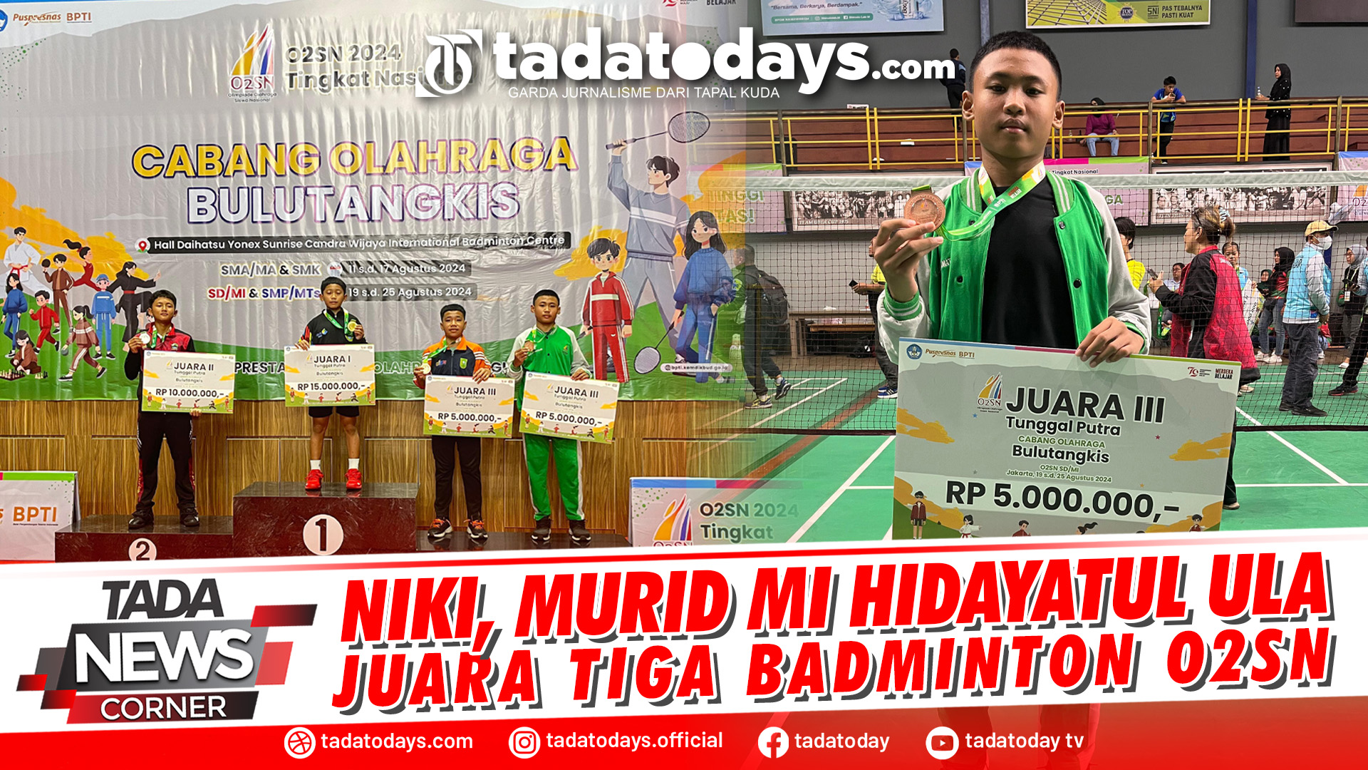 NIKI, MURID MI HIDAYATUL ULA JUARA TIGA BADMINTON O2SN