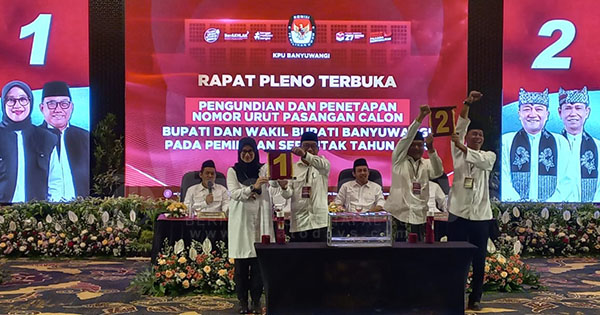 KPU Banyuwangi Undi Nomor Urut, Ipuk – Mujiono Dapat Nomor 1, Ali – Ali Nomor 2