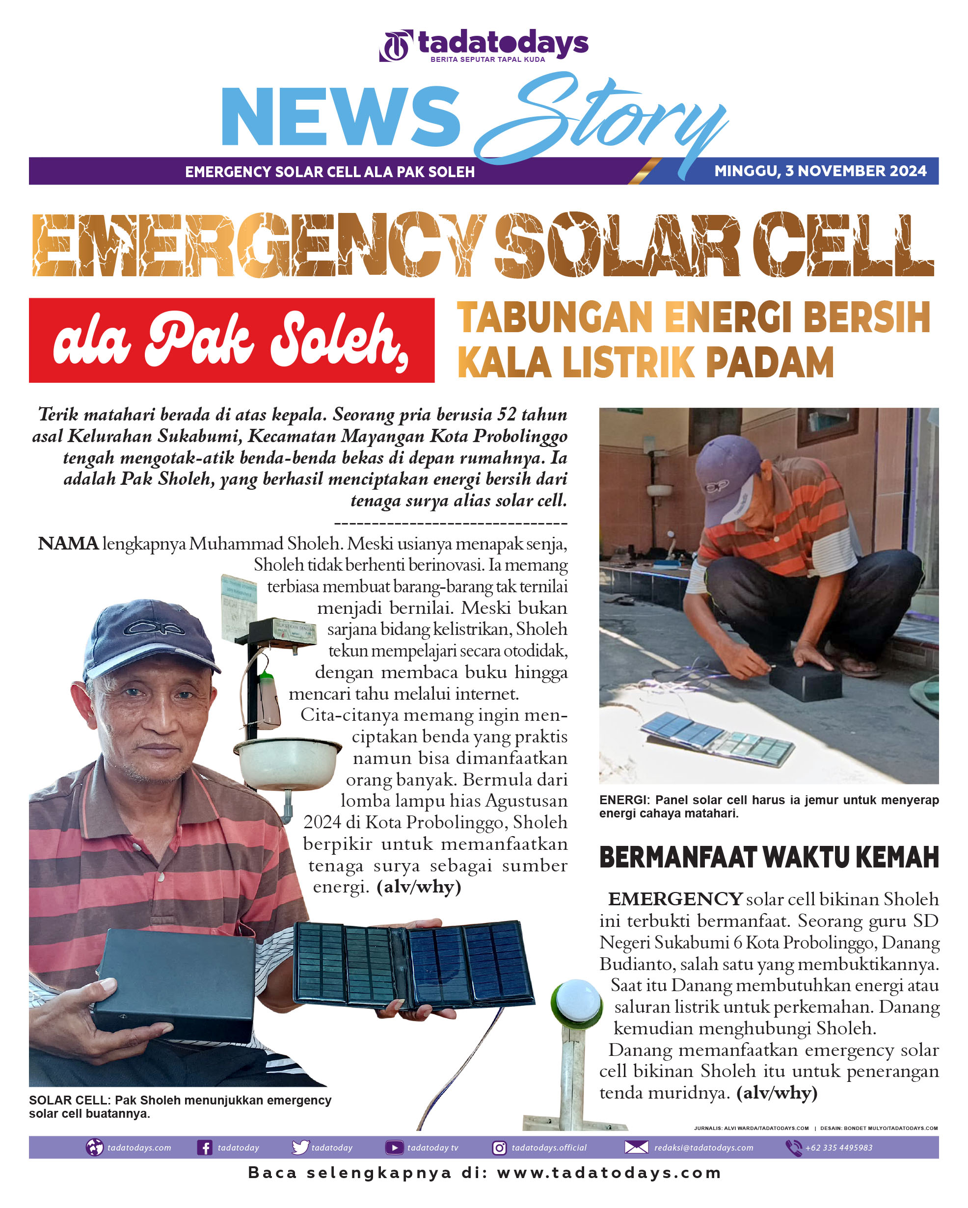 Emergency Solar Cell ala Pak Sholeh, Tabungan Energi Bersih ketika Listrik Padam