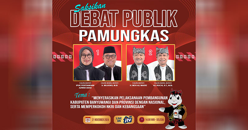 Debat Pamungkas Pilbup Banyuwangi 2024 Hari Ini, Paslon Diuji soal Keserasian Pembangunan Daerah sampai Nasional