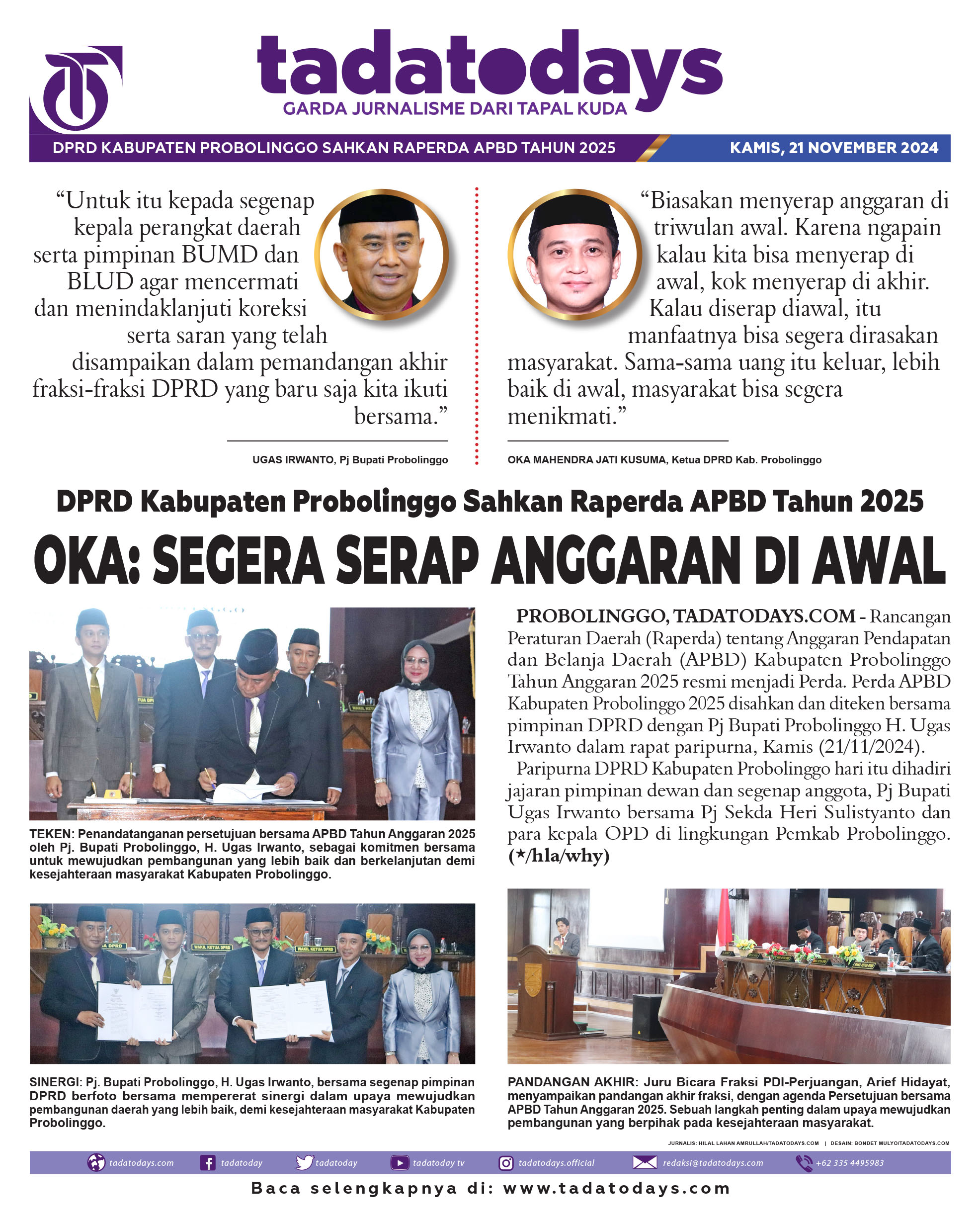 DPRD Kabupaten Probolinggo Mengesahkan Raperda APBD Tahun 2025