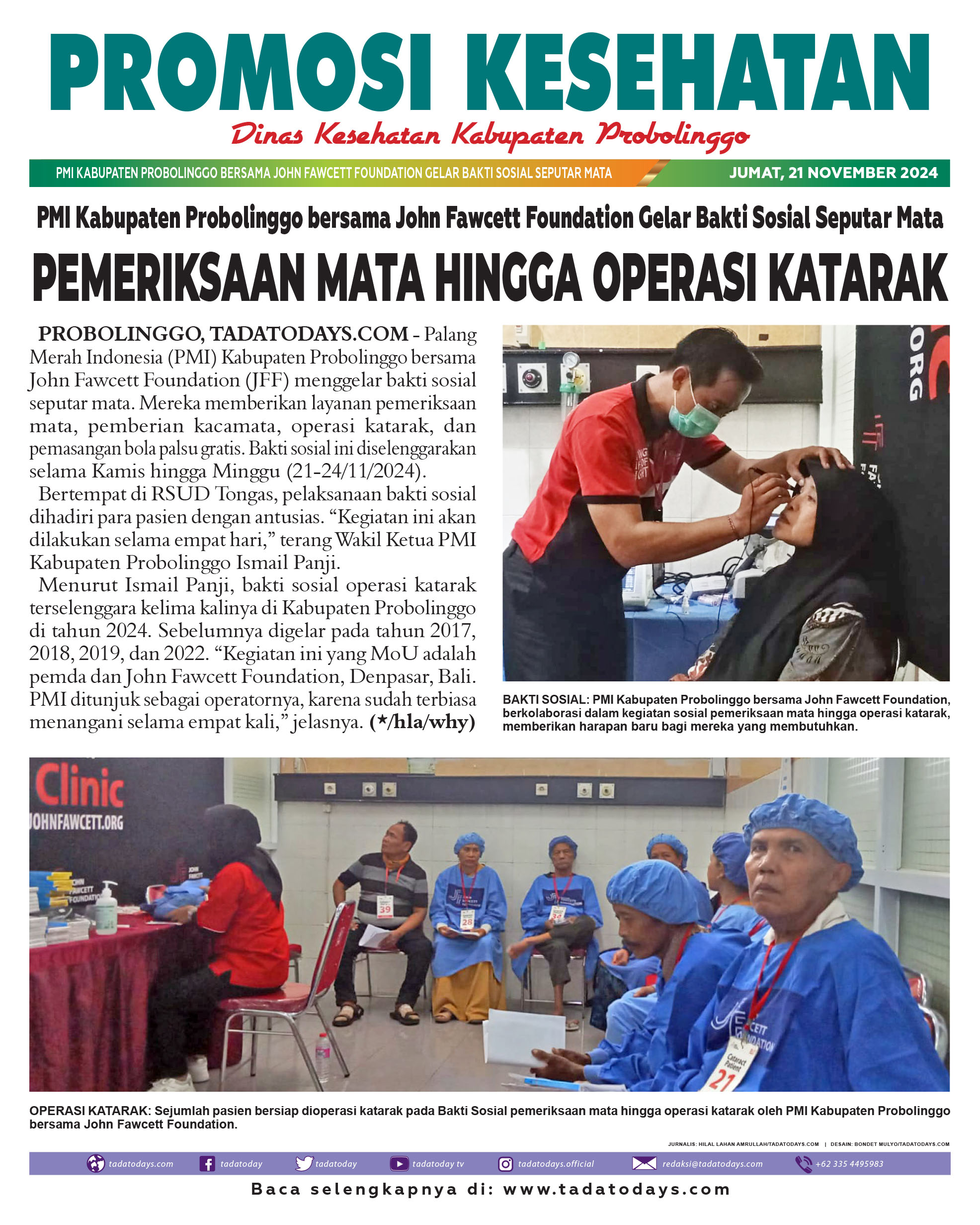 PMI Kabupaten Probolinggo bersama John Fawcett Foundation Menggelar Bakti Sosial Seputar Mata