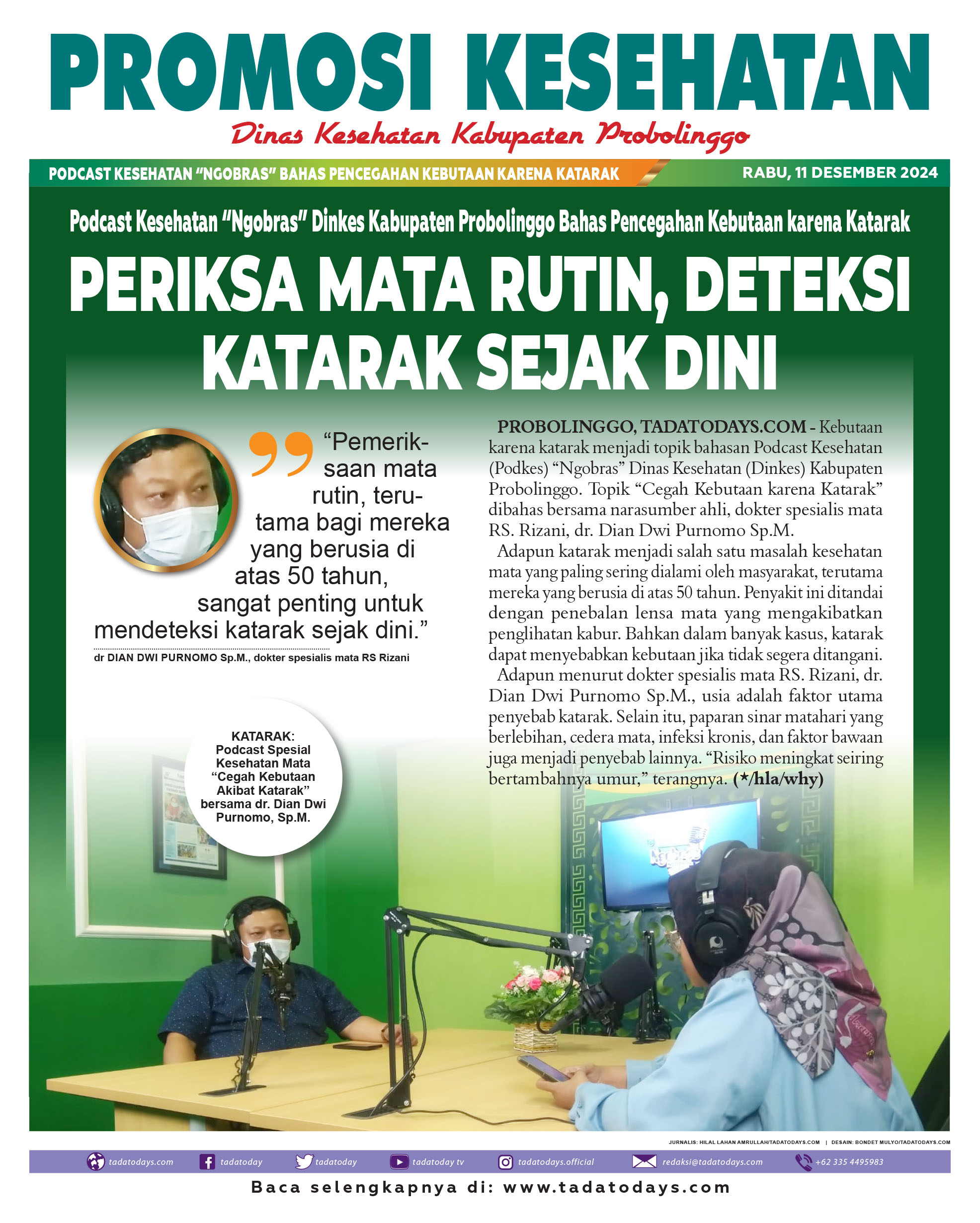 Podcast Kesehatan “Ngobras” Dinkes Kabupaten Probolinggo Membahas Pencegahan Kebutaan karena Katarak