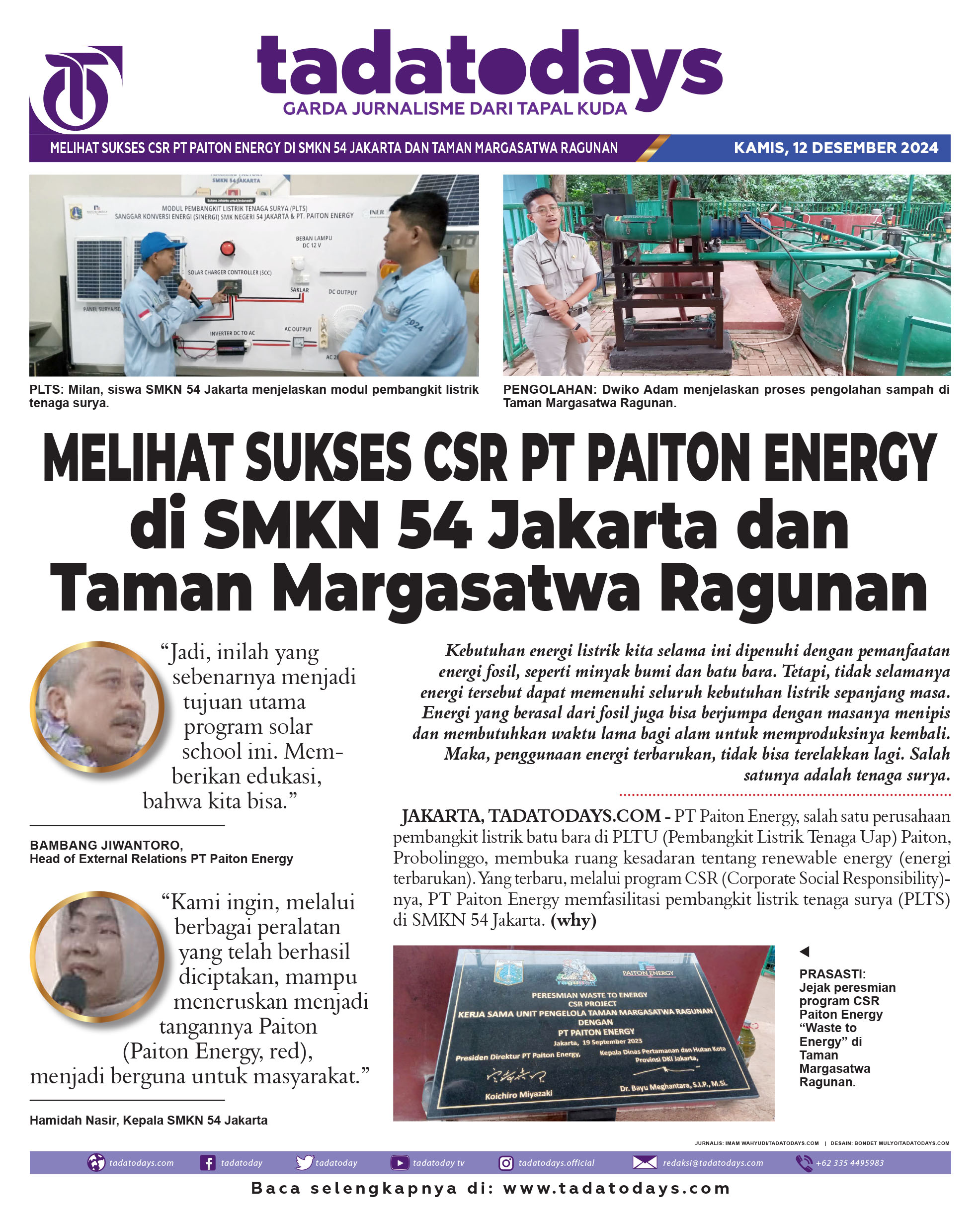 Melihat Sukses CSR PT Paiton Energy di SMKN 54 Jakarta & Taman Margasatwa Ragunan