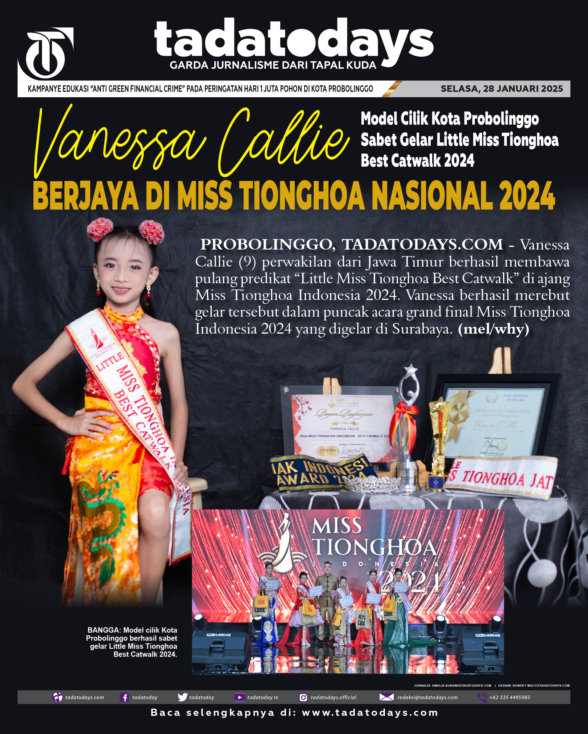 Vanessa Callie, Model Cilik Kota Probolinggo Menyabet Gelar Little Miss Tionghoa Best Catwalk 2024