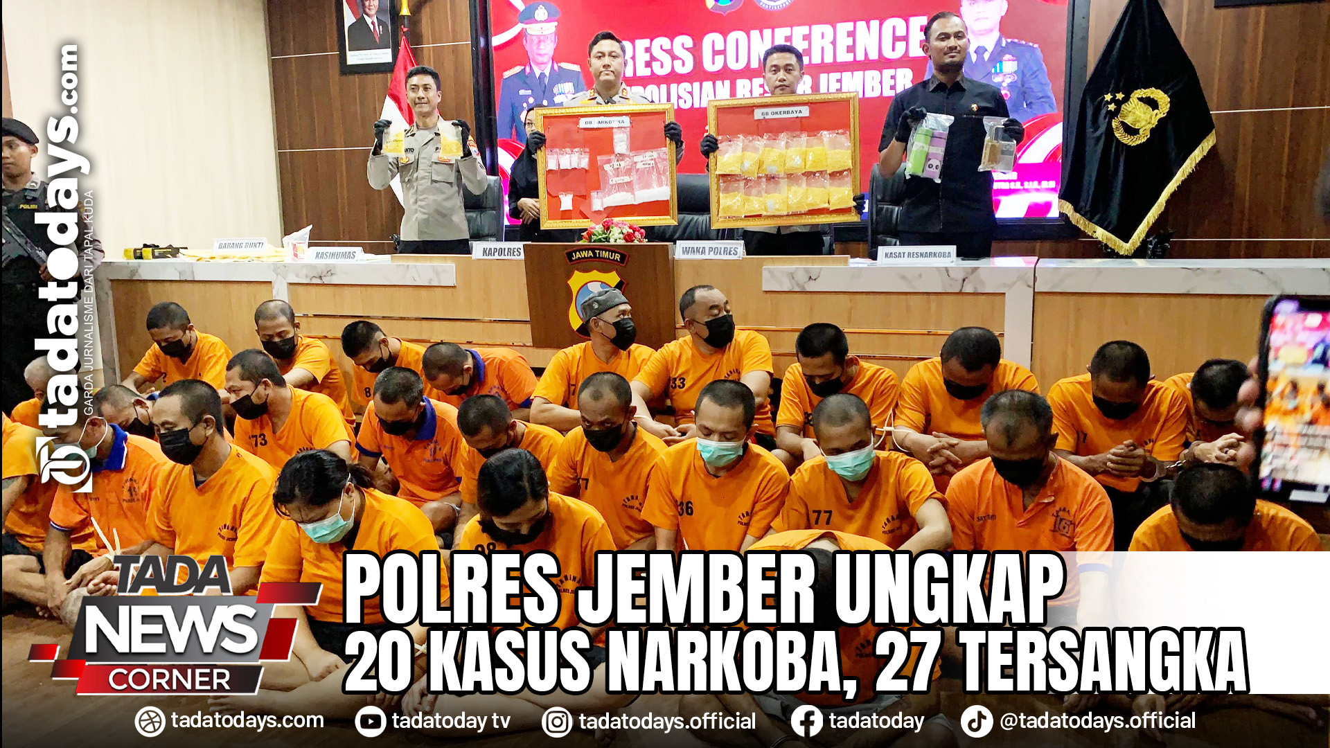 POLRES JEMBER UNGKAP 20 KASUS NARKOBA, 27 TERSANGKA