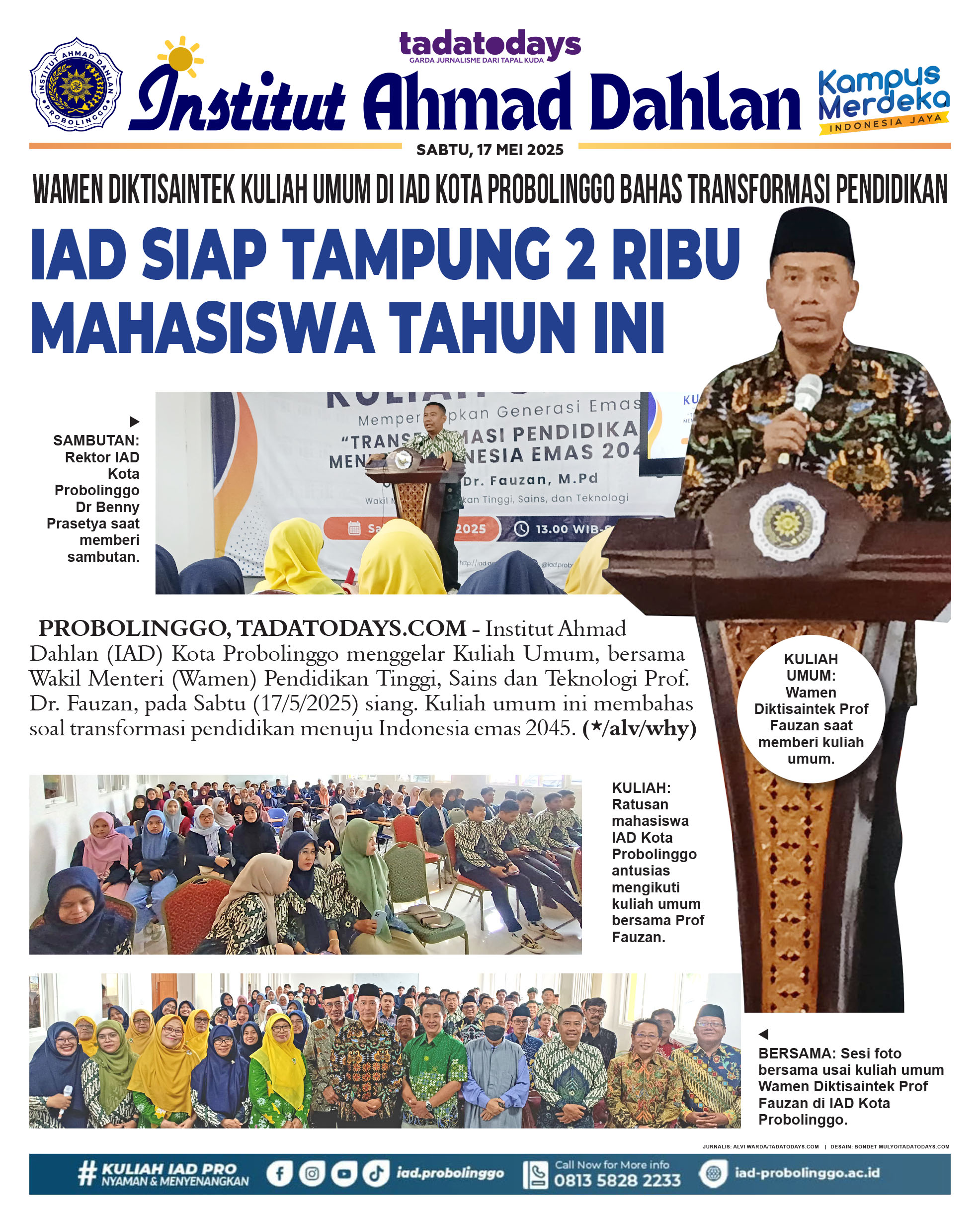 Wamen Diktisaintek Kuliah Umum di IAD Kota Probolinggo Membahas Transformasi Pendidikan