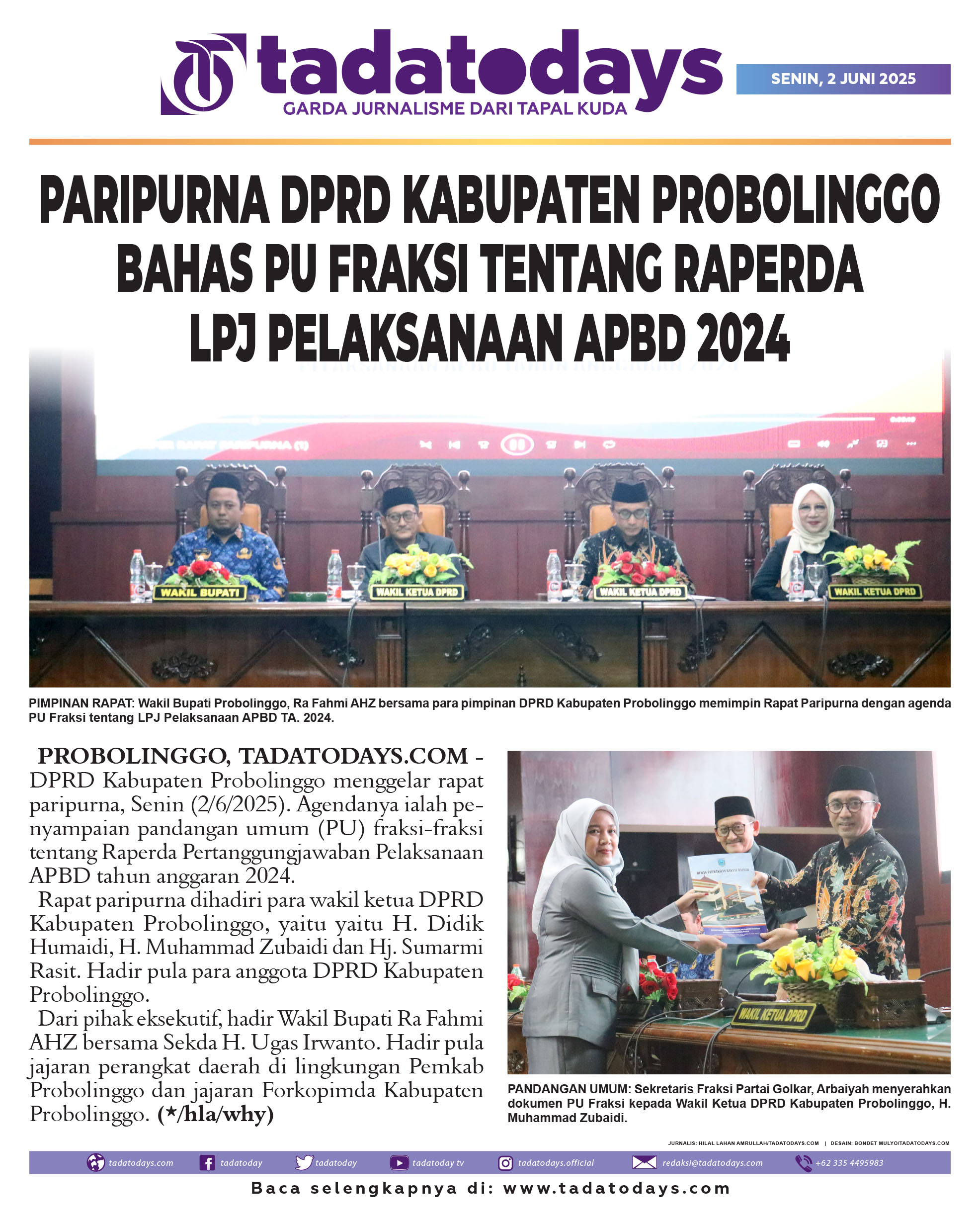 Paripurna DPRD Kabupaten Probolinggo Membahas PU Fraksi tentang Raperda LPJ Pelaksanaan APBD 2024