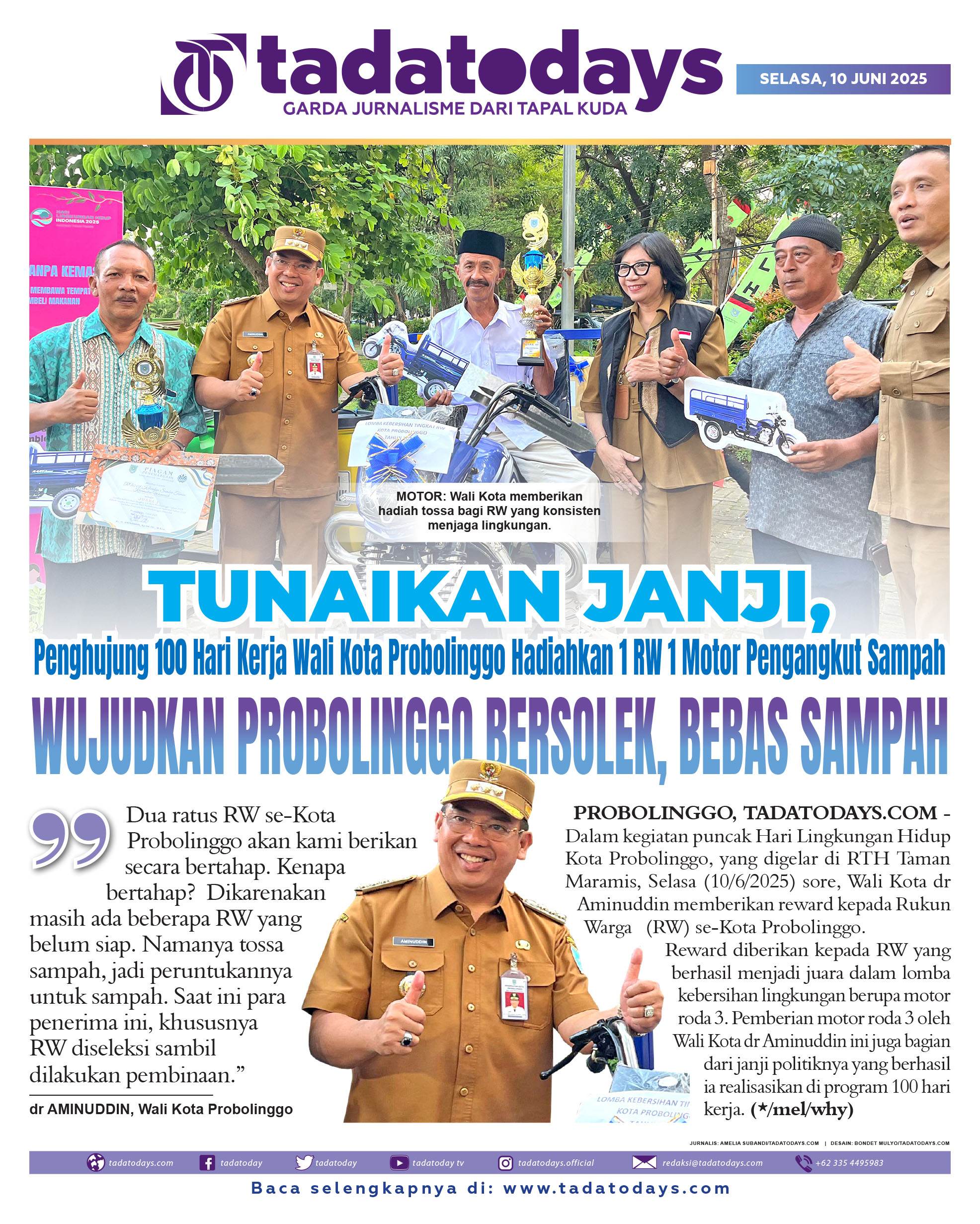 Tunaikan Janji, Penghujung 100 Hari Kerja Wali Kota Probolinggo Menghadiahkan 1 RW 1 Motor Pengangkut Sampah