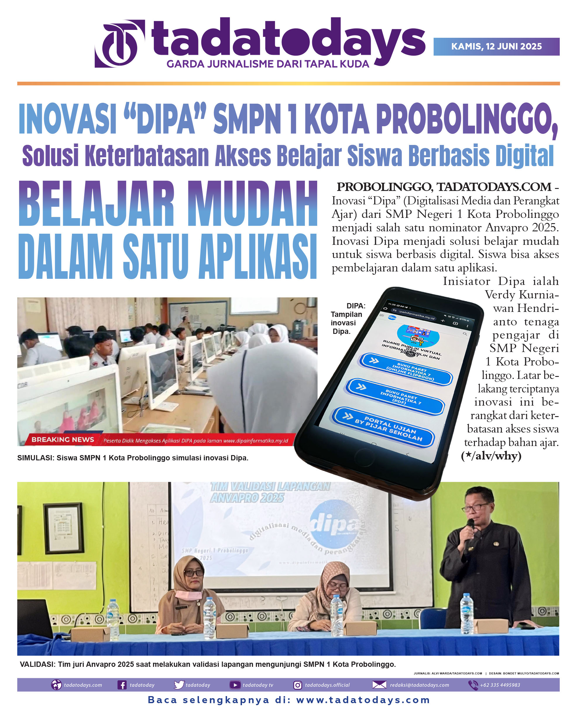 Inovasi "Dipa" SMPN 1 Kota Probolinggo, Solusi akan Keterbatasan Akses Belajar Siswa Berbasis Digital