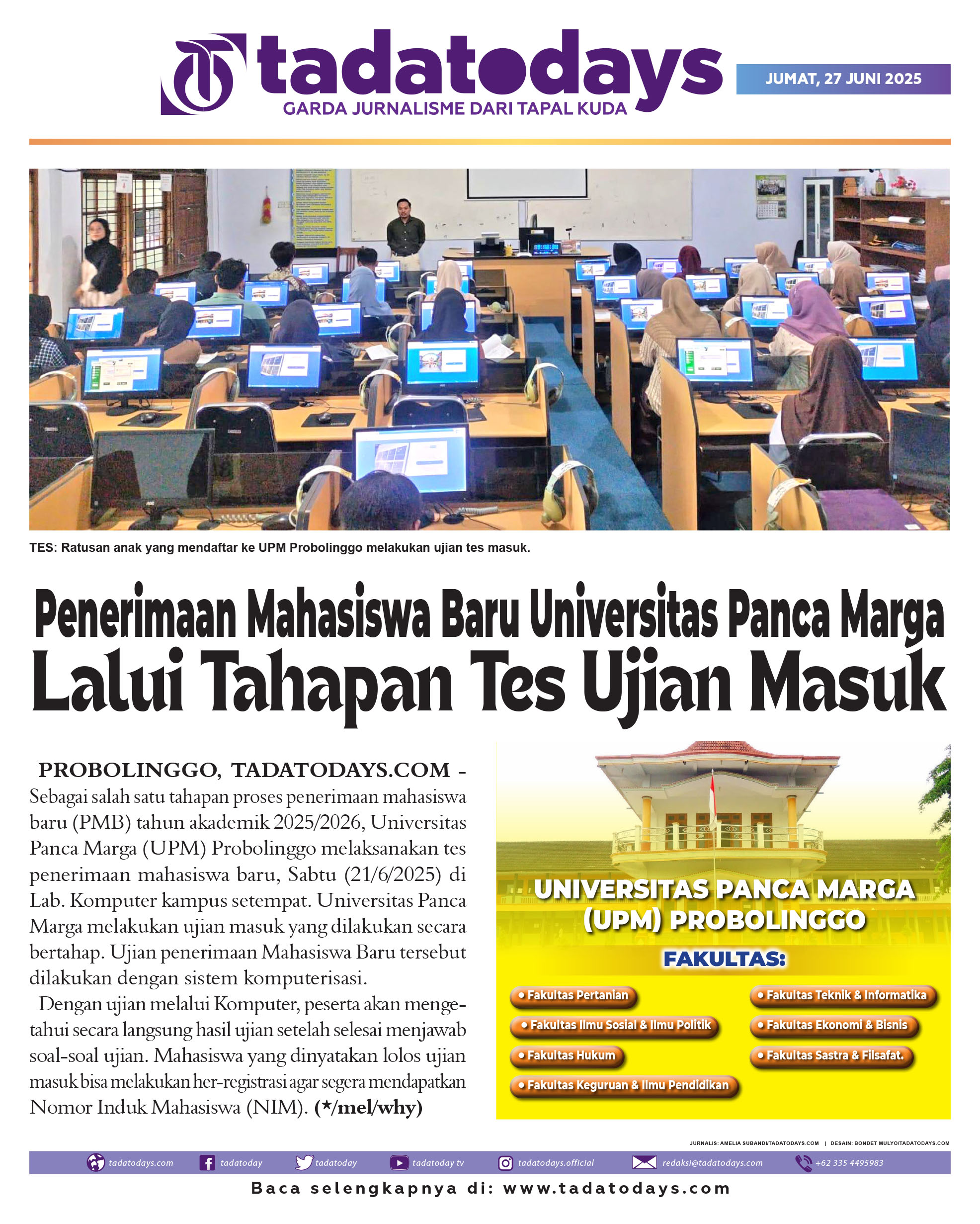 Penerimaan Mahasiswa Baru Universitas Panca Marga Melalui Tahapan Tes Ujian Masuk