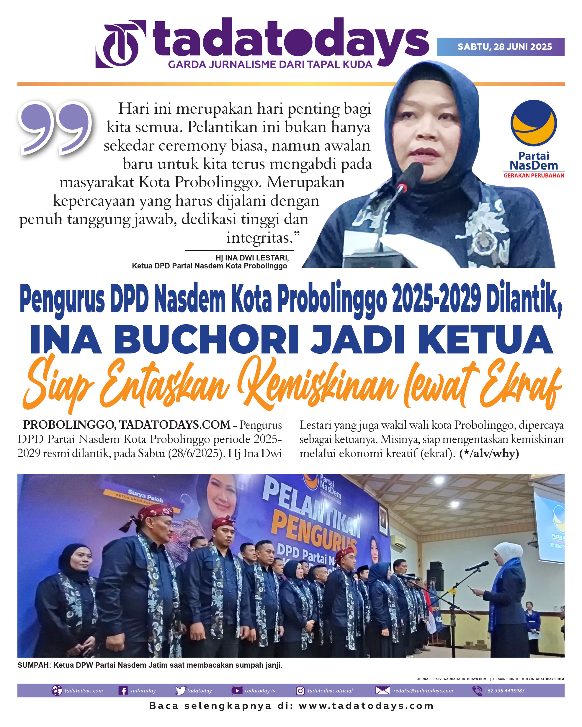 Pengurus DPD Nasdem Kota Probolinggo 2025-2029 Dilantik, Ina Buchori Menjadi Ketua