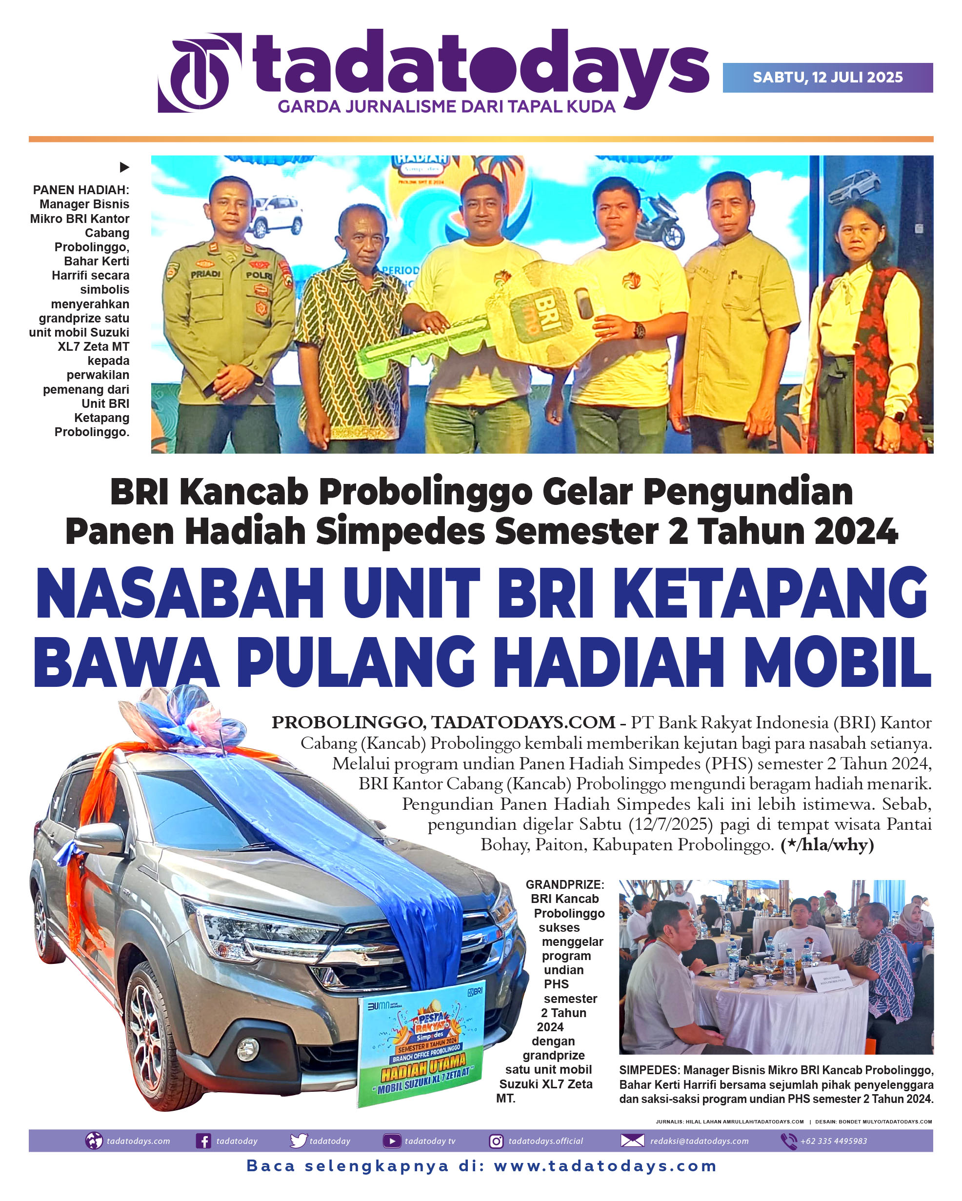 BRI Kancab Probolinggo Menggelar Pengundian Panen Hadiah Simpedes Semester 2 Tahun 2024