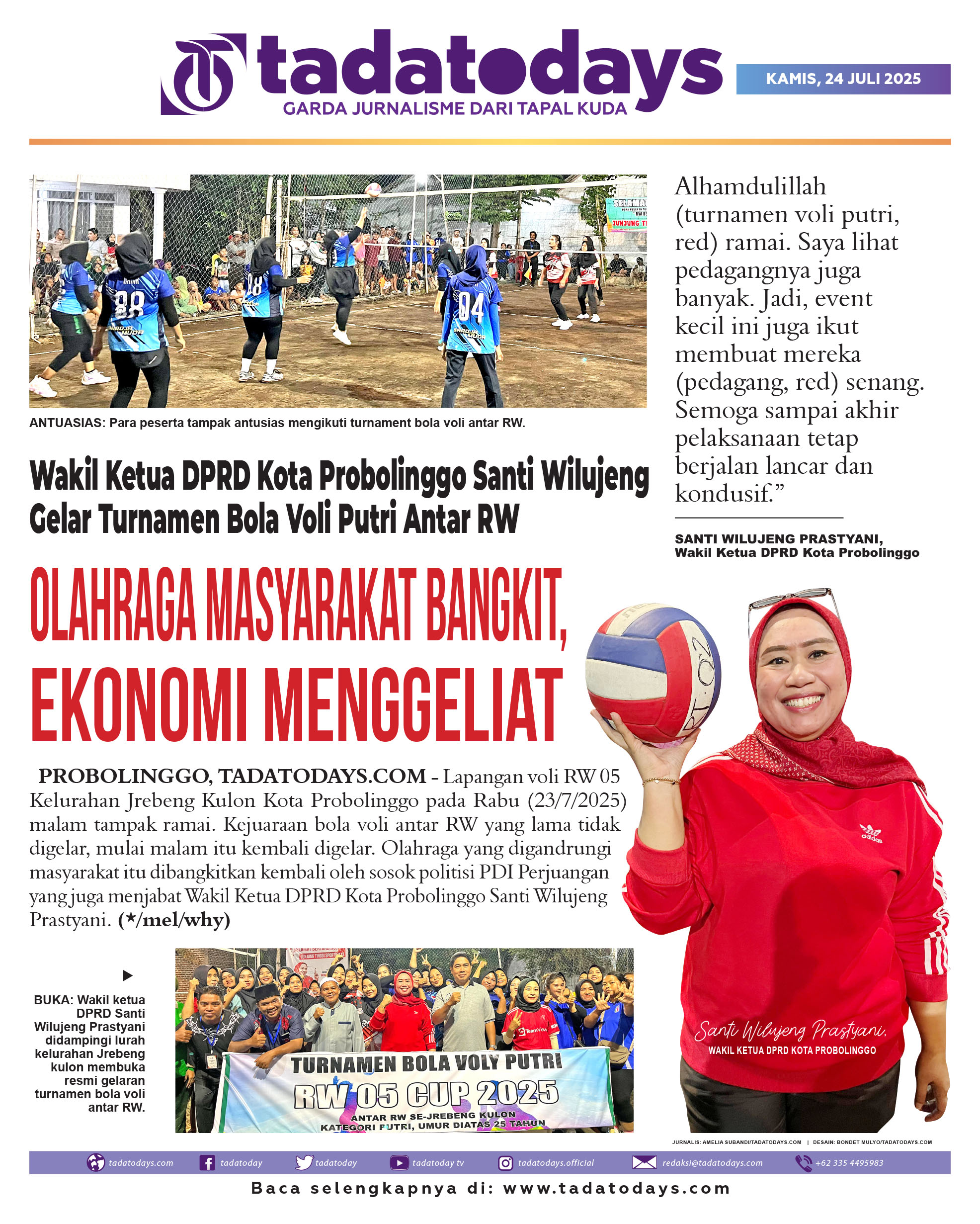 Wakil Ketua DPRD Kota Probolinggo Santi Wilujeng Menggelar Turnamen Bola Voli Putri Antar RW