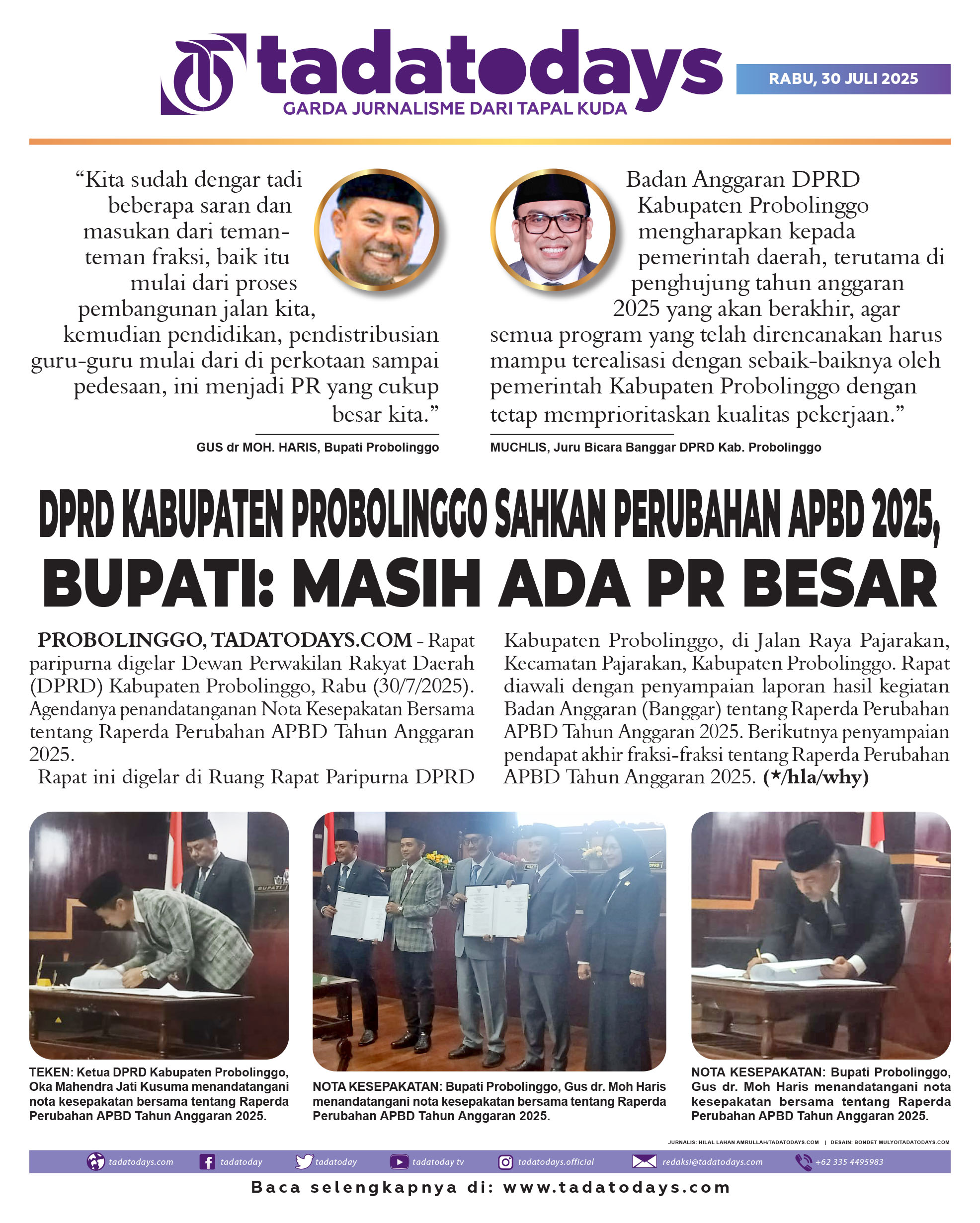 DPRD Kabupaten Probolinggo Mengesahkan Perubahan APBD 2025, Bupati: Masih Ada PR Besar