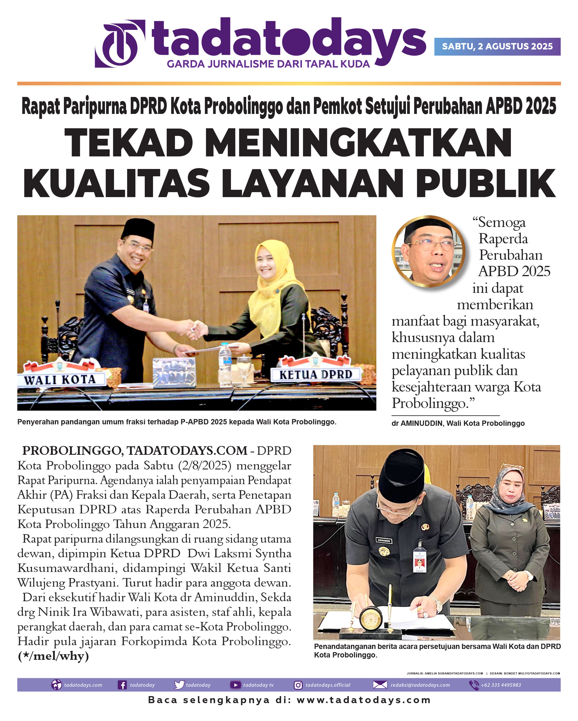 Rapat Paripurna DPRD Kota Probolinggo dan Pemkot Menyetujui Perubahan APBD 2025