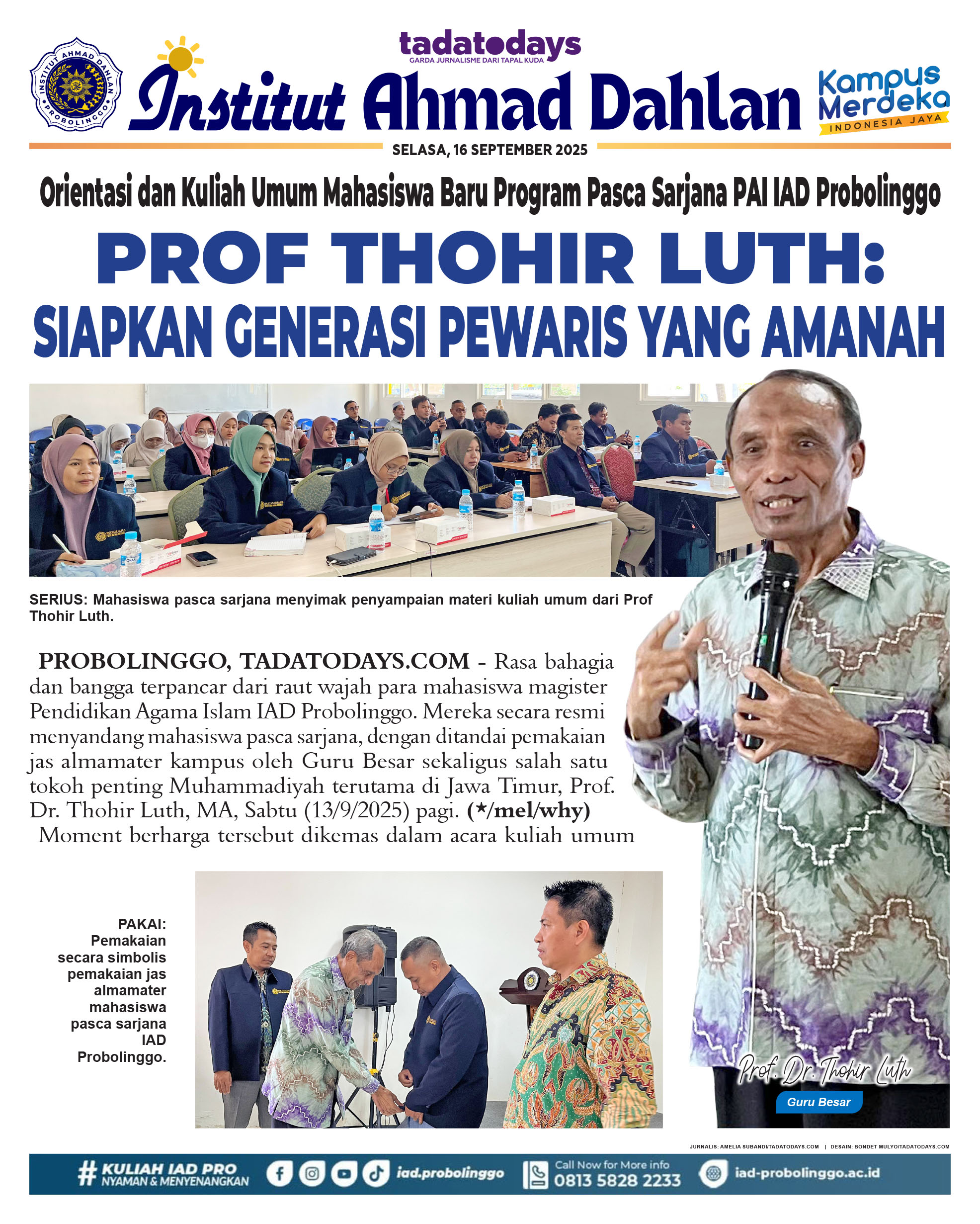 Orientasi & Kuliah Umum Mahasiswa Baru Program Pasca Sarjana PAI IAD Probolinggo