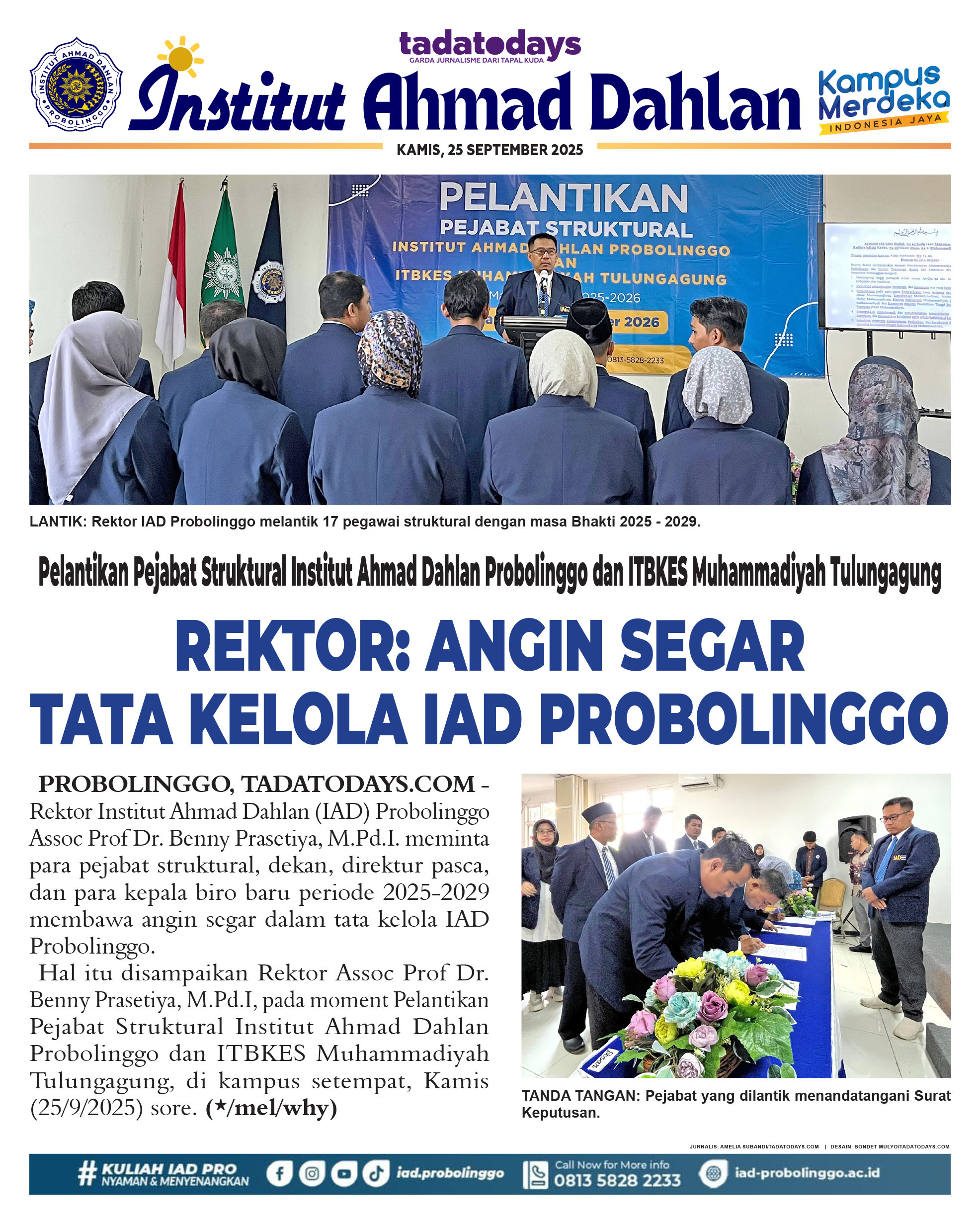 Pelantikan Pejabat Struktural Institut Ahmad Dahlan Probolinggo & ITBKES Muhammadiyah Tulungagung