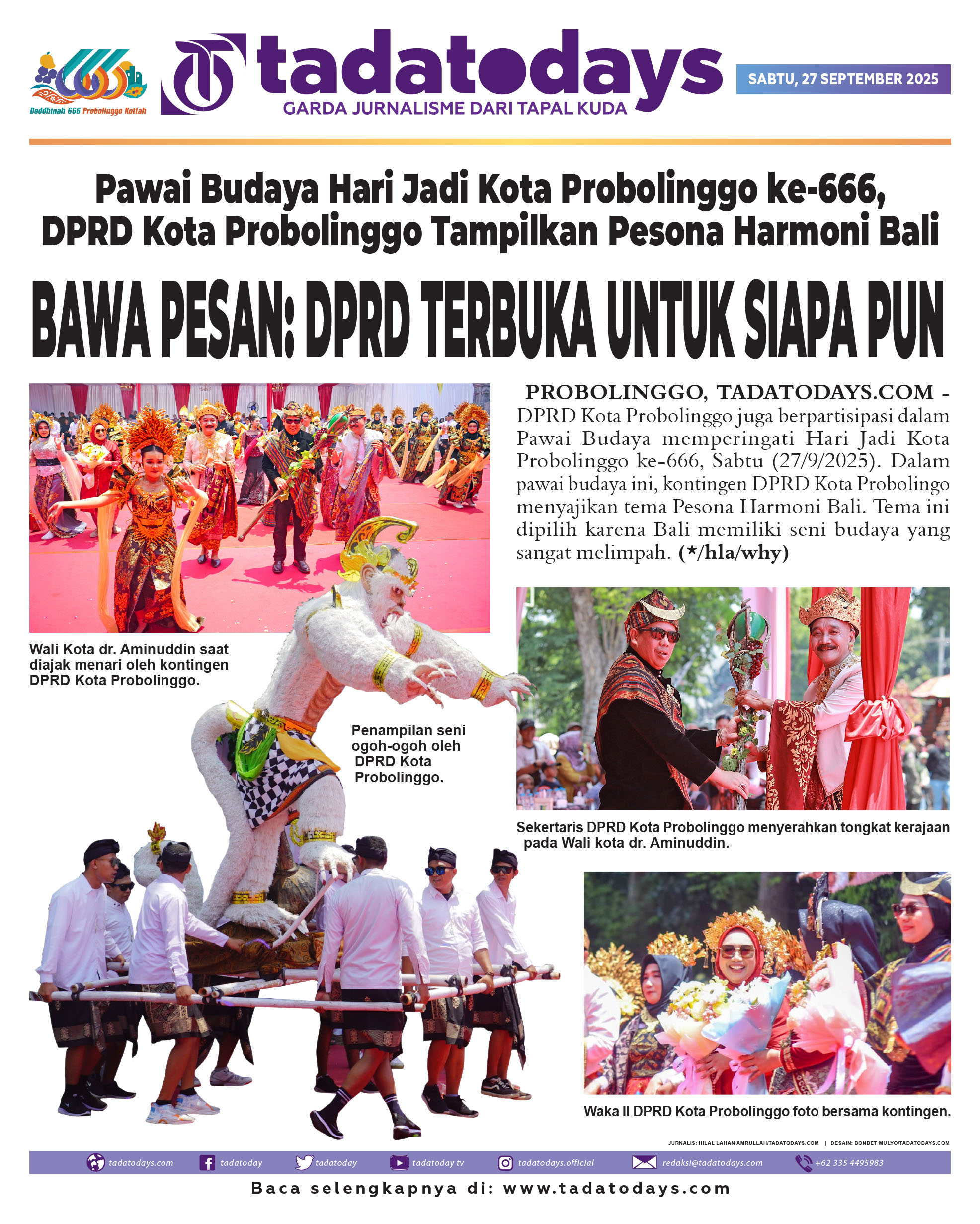 Pawai Budaya Hari Jadi Kota Probolinggo ke-666, DPRD Kota Probolinggo Menampilkan Pesona Harmoni Bali