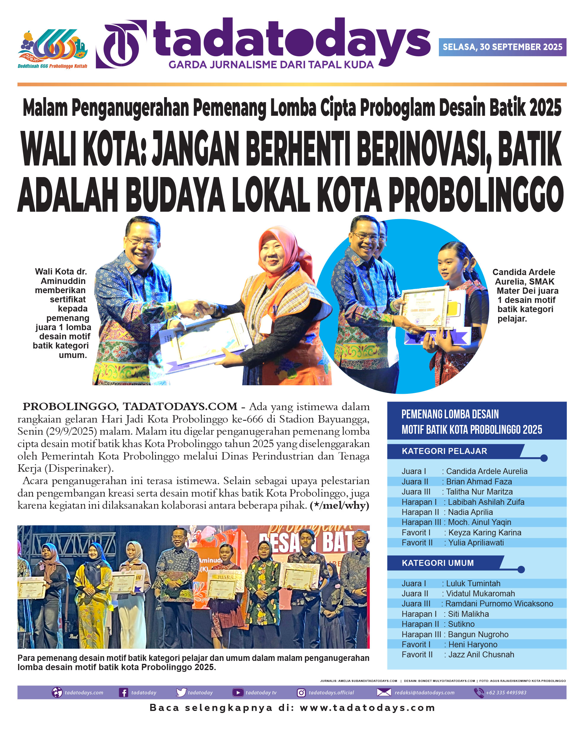 Malam Penganugerahan Pemenang Lomba Cipta Proboglam Desain Batik Tahun 2025