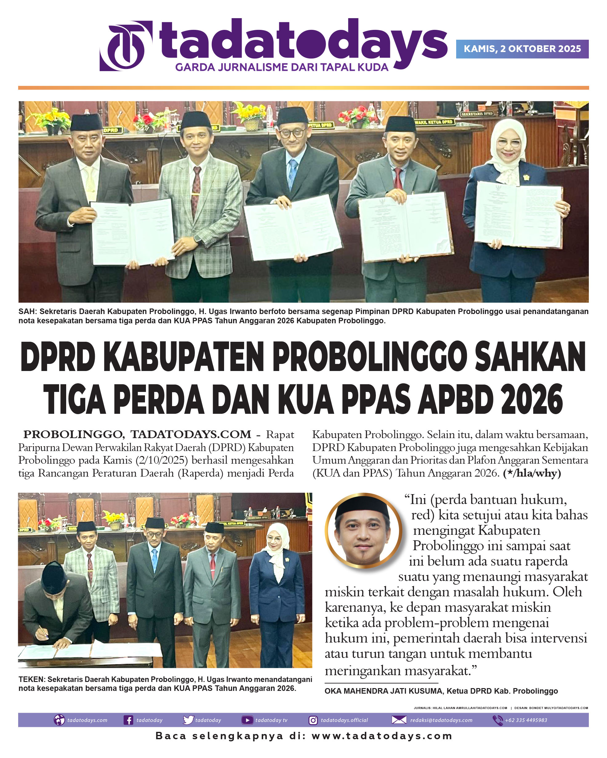 DPRD Kabupaten Probolinggo mengesahkan Tiga Perda dan KUA PPAS APBD 2026