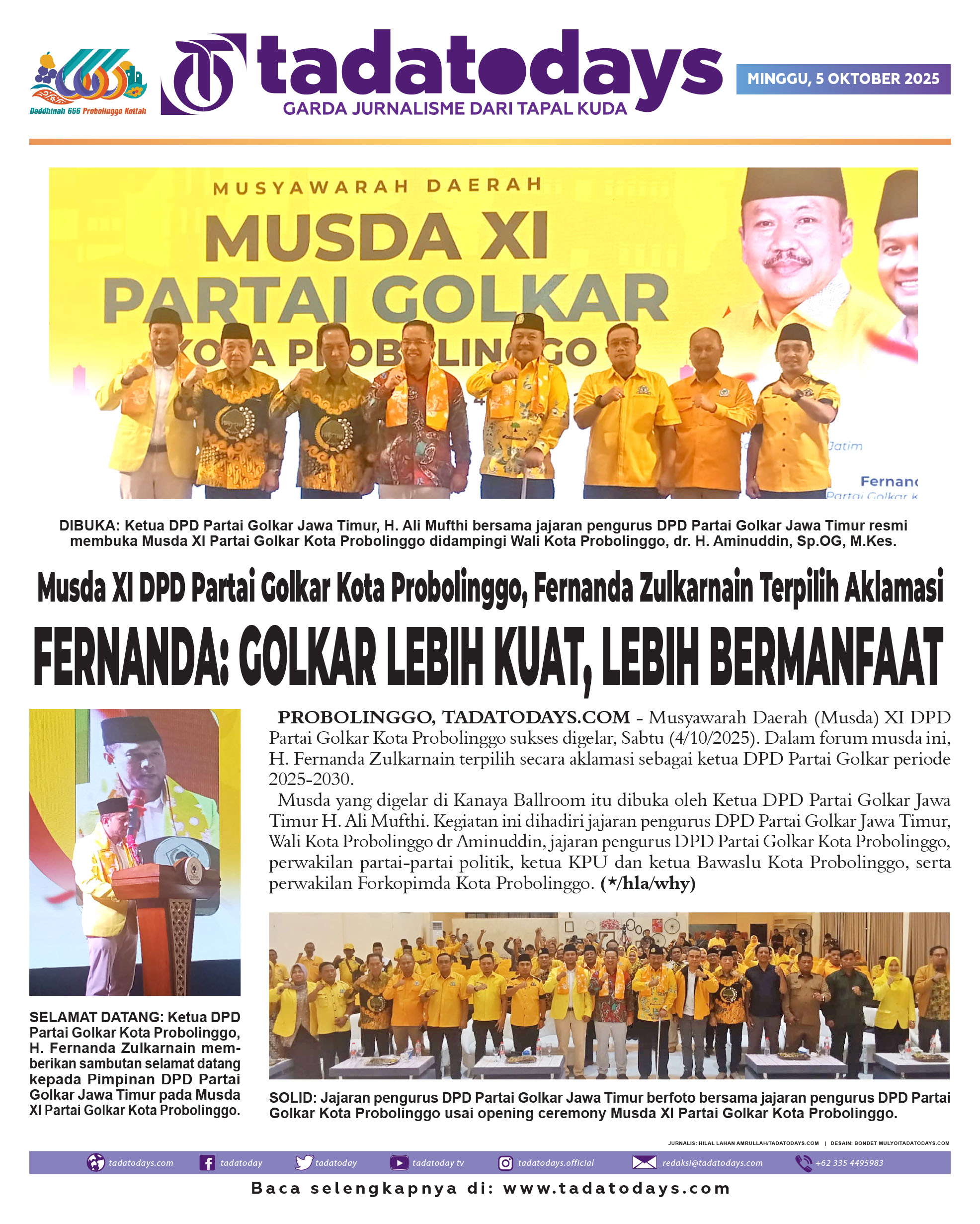 Musda XI DPD Partai Golkar Kota Probolinggo, Fernanda Zulkarnain Terpilih secara Aklamasi