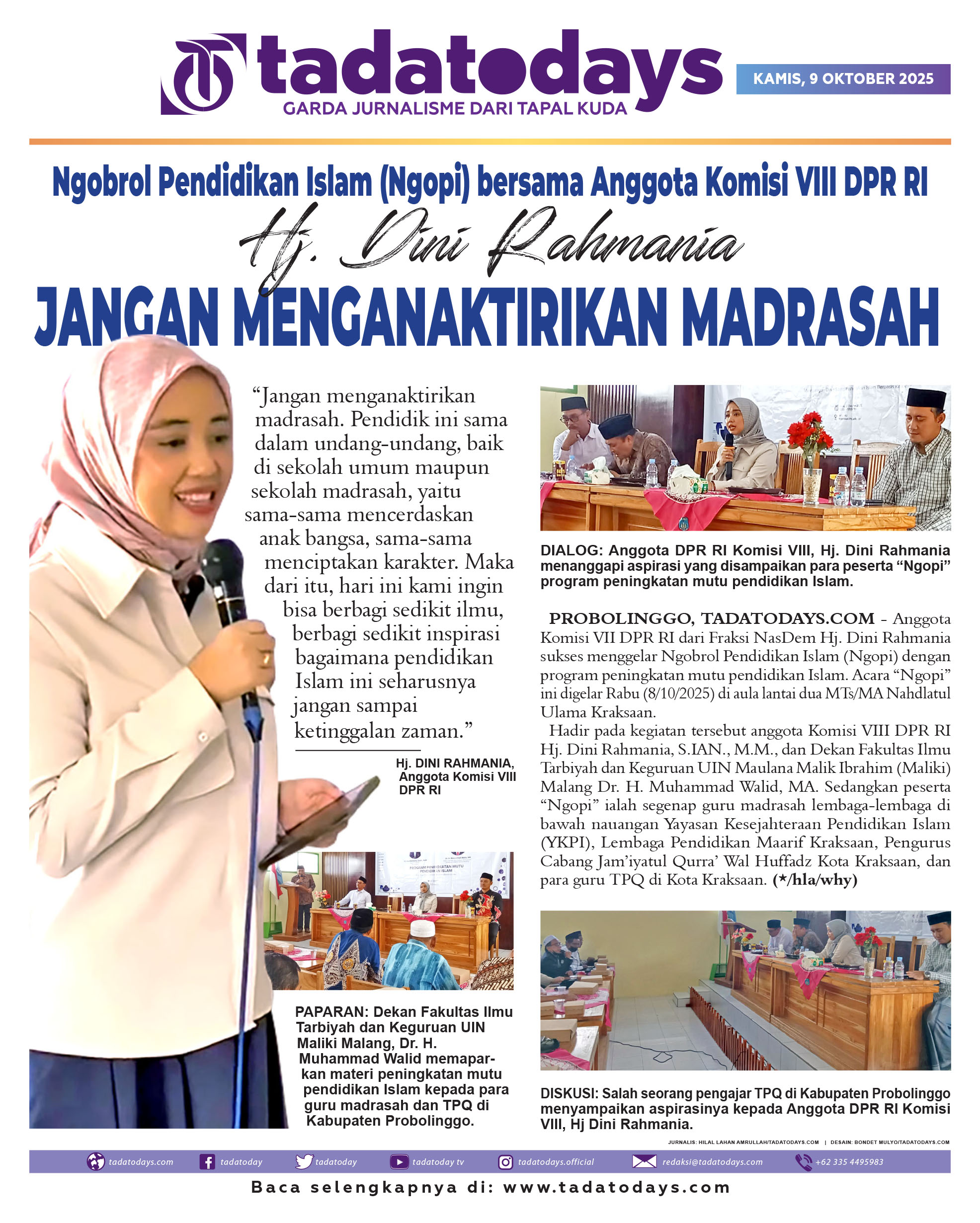 Ngobrol Pendidikan Islam (Ngopi) bersama dengan Anggota Komisi VIII DPR RI Hj. Dini Rahmania
