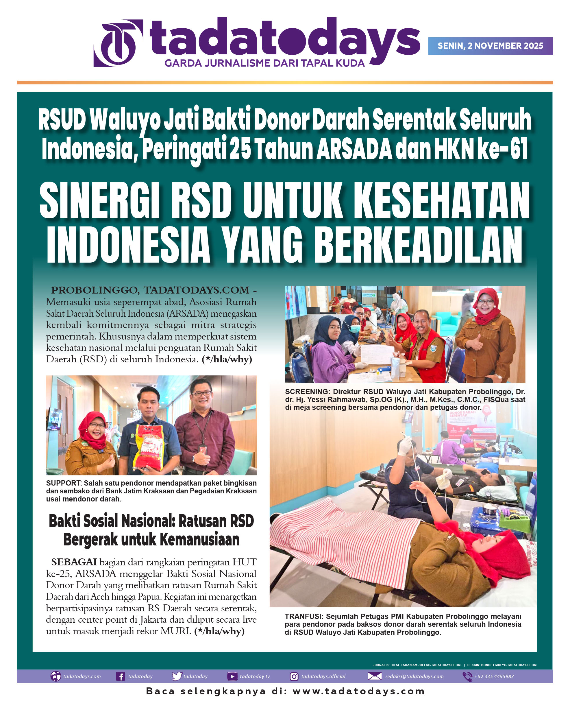 RSUD Waluyo Jati Bakti Donor Darah Serentak Seluruh Indonesia, Memperingati 25 Tahun ARSADA dan HKN ke-61