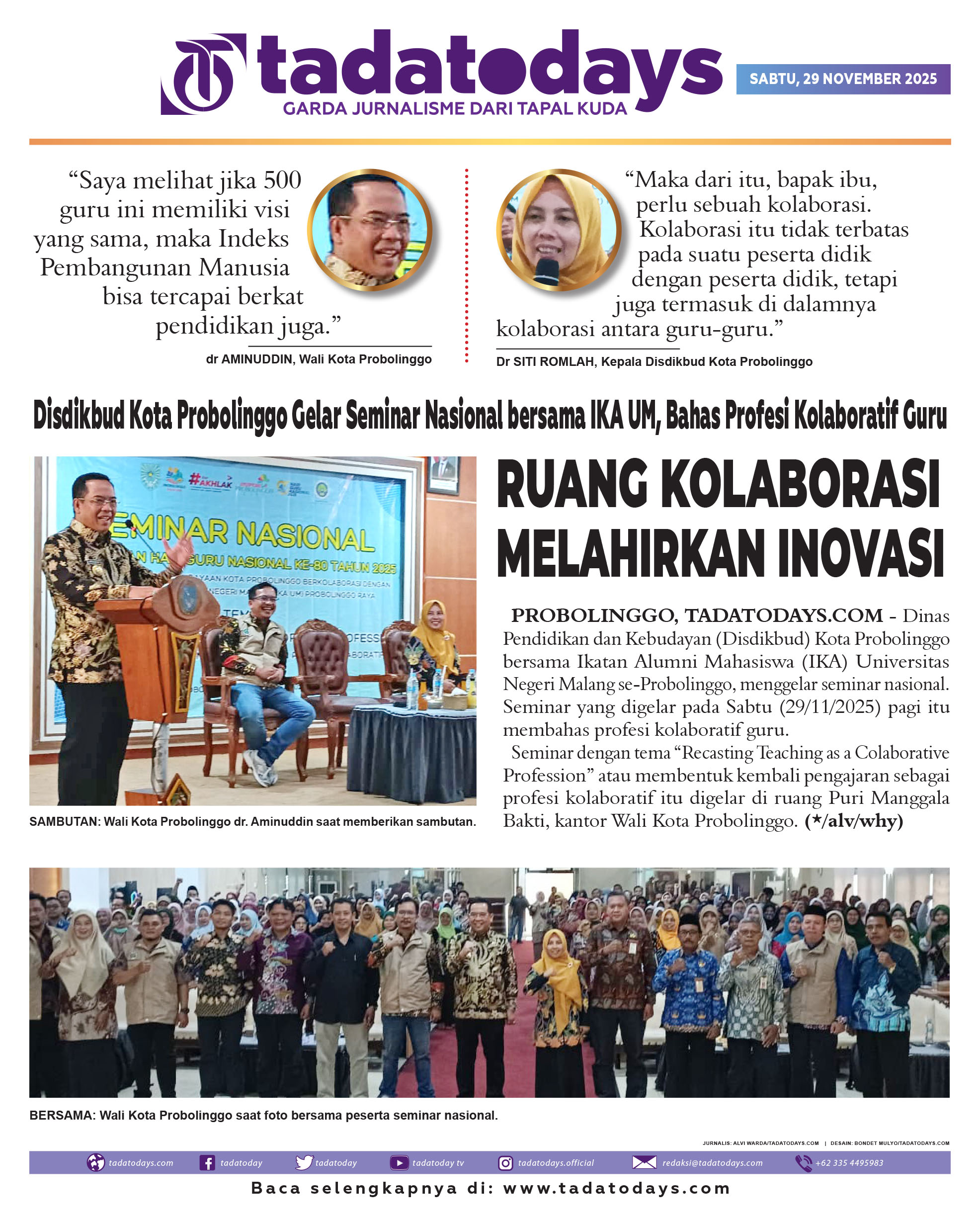 Disdikbud Kota Probolinggo Menggelar Seminar Nasional bersama IKA UM, Bahas Profesi Kolaboratif Guru