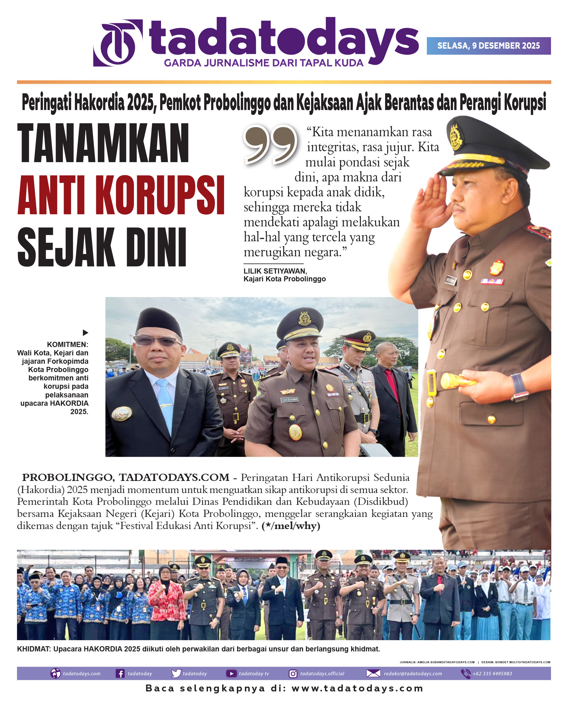 Peringati Hakordia 2025, Pemkot Probolinggo dan Kejaksaan Mengajak Berantas dan Perangi Korupsi