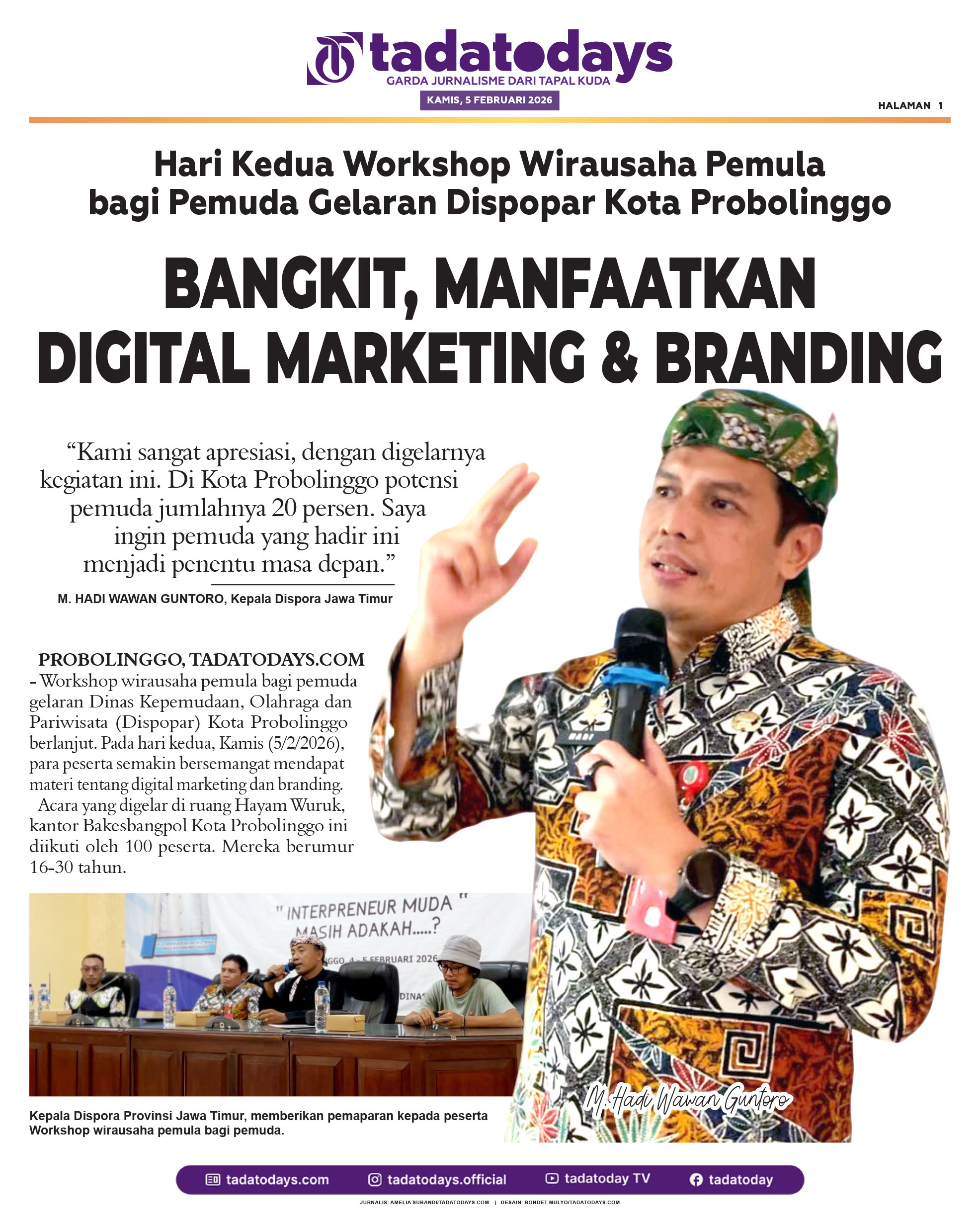 Hari Kedua Workshop Wirausaha Pemula untuk Pemuda Gelaran Dispopar Kota Probolinggo