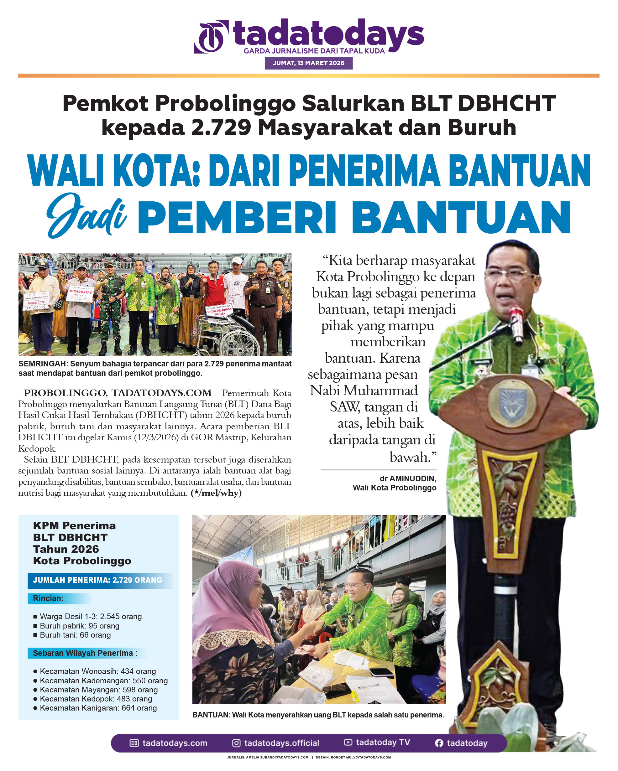 Pemkot Probolinggo Salurkan BLT DBHCHT kepada 2.729 Masyarakat & Buruh