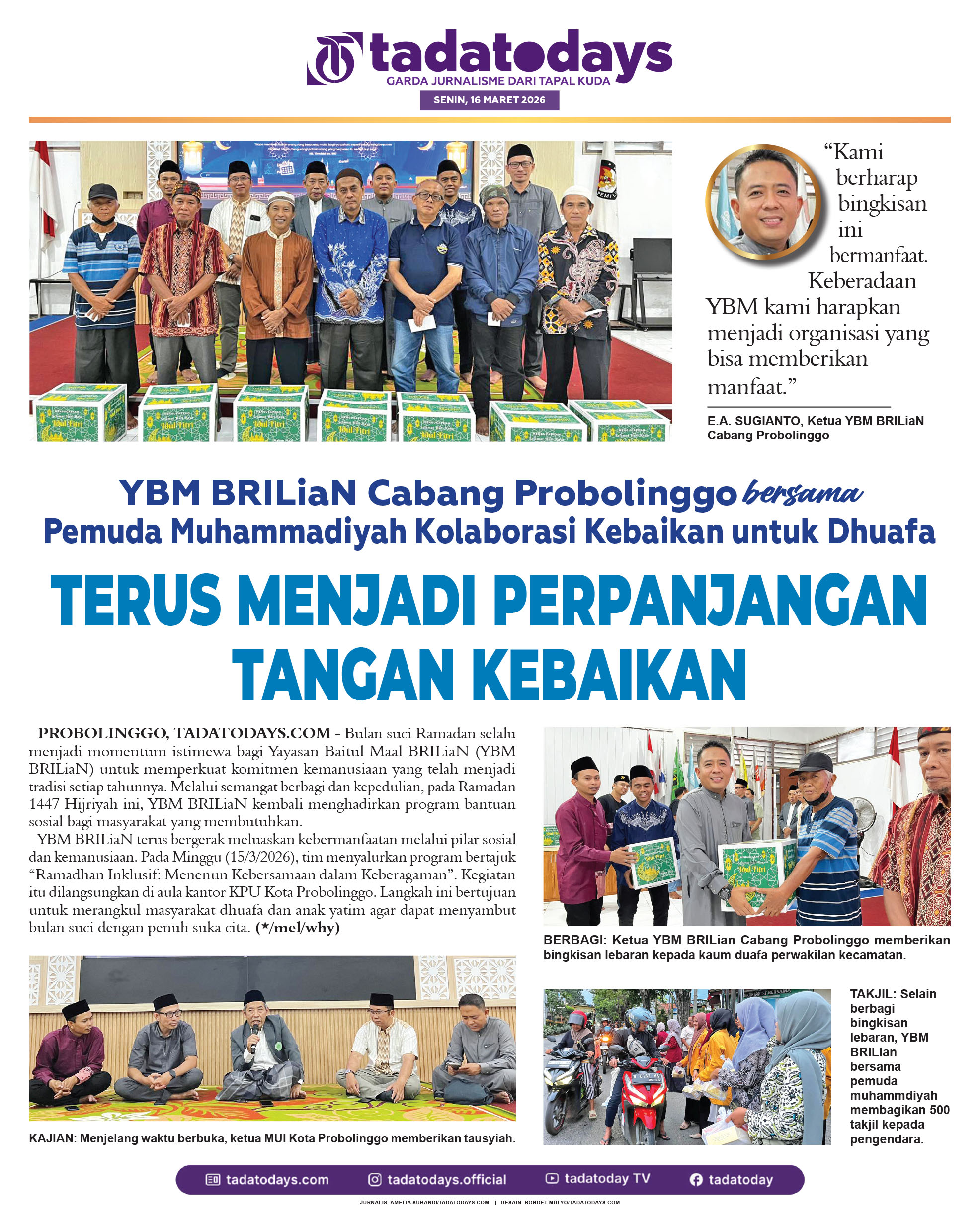 YBM BRILiaN Cabang Probolinggo bersama dengan Pemuda Muhammadiyah Kolaborasi Kebaikan untuk Dhuafa