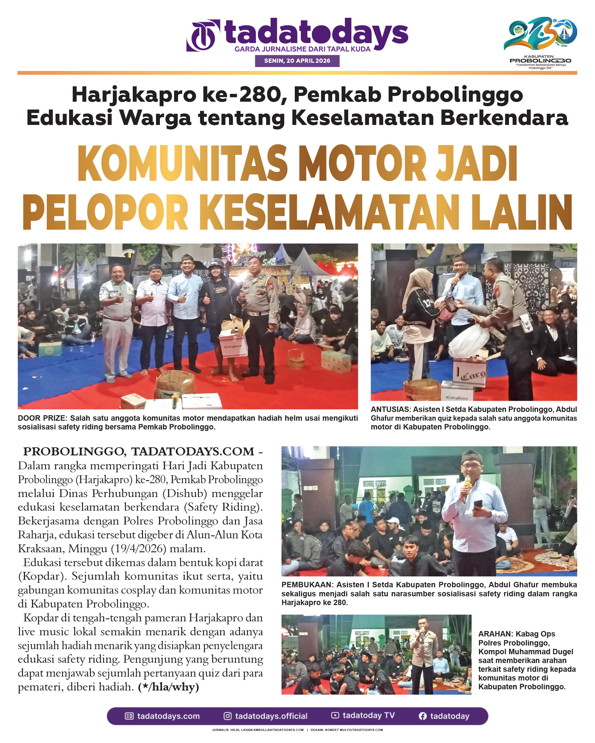 Harjakapro ke-280, Pemkab Probolinggo Mengedukasi Warga tentang Keselamatan Berkendara