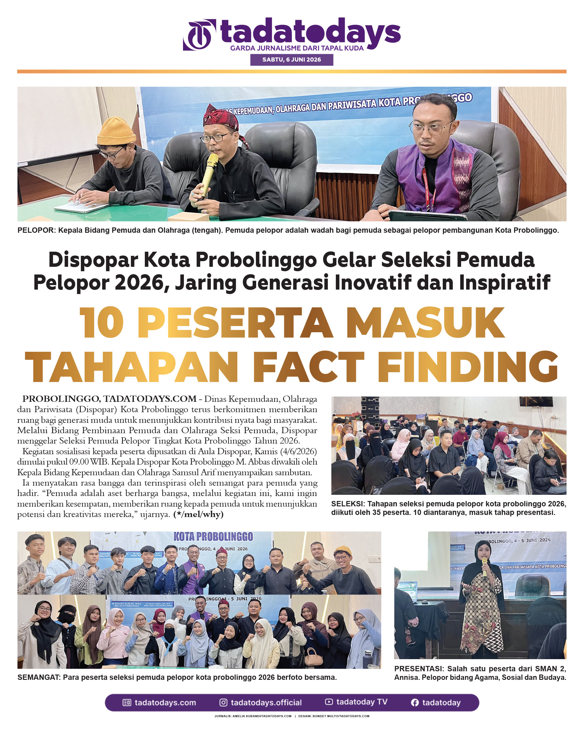 Dispopar Kota Probolinggo Menggelar Seleksi Pemuda Pelopor 2026, Jaring Generasi Inovatif dan Inspiratif