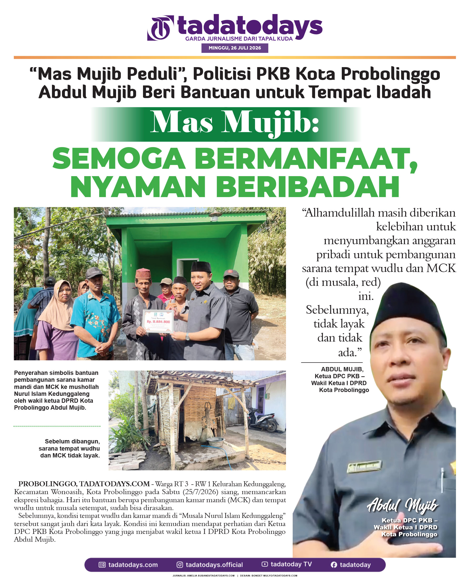 “Mas Mujib Peduli”, Politisi PKB Kota Probolinggo Abdul Mujib Berikan Bantuan untuk Tempat Ibadah