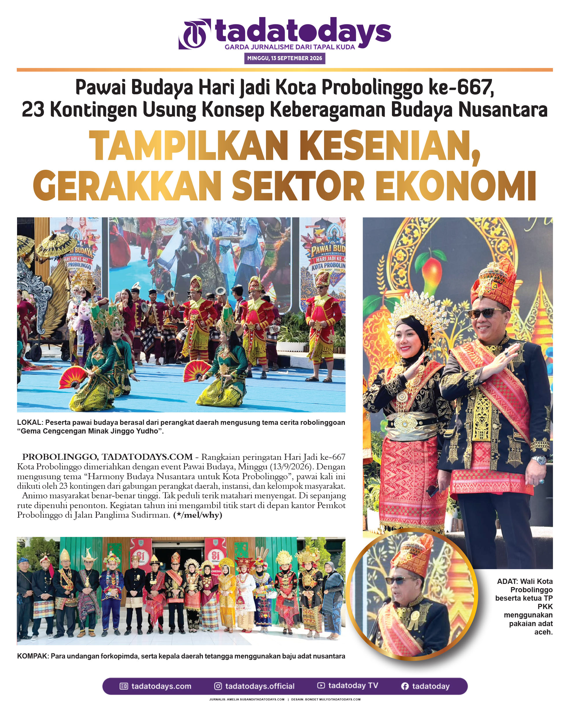 Pawai Budaya Hari Jadi Kota Probolinggo ke-667, 23 Kontingen Mengusung Konsep Keberagaman Budaya Nusantara