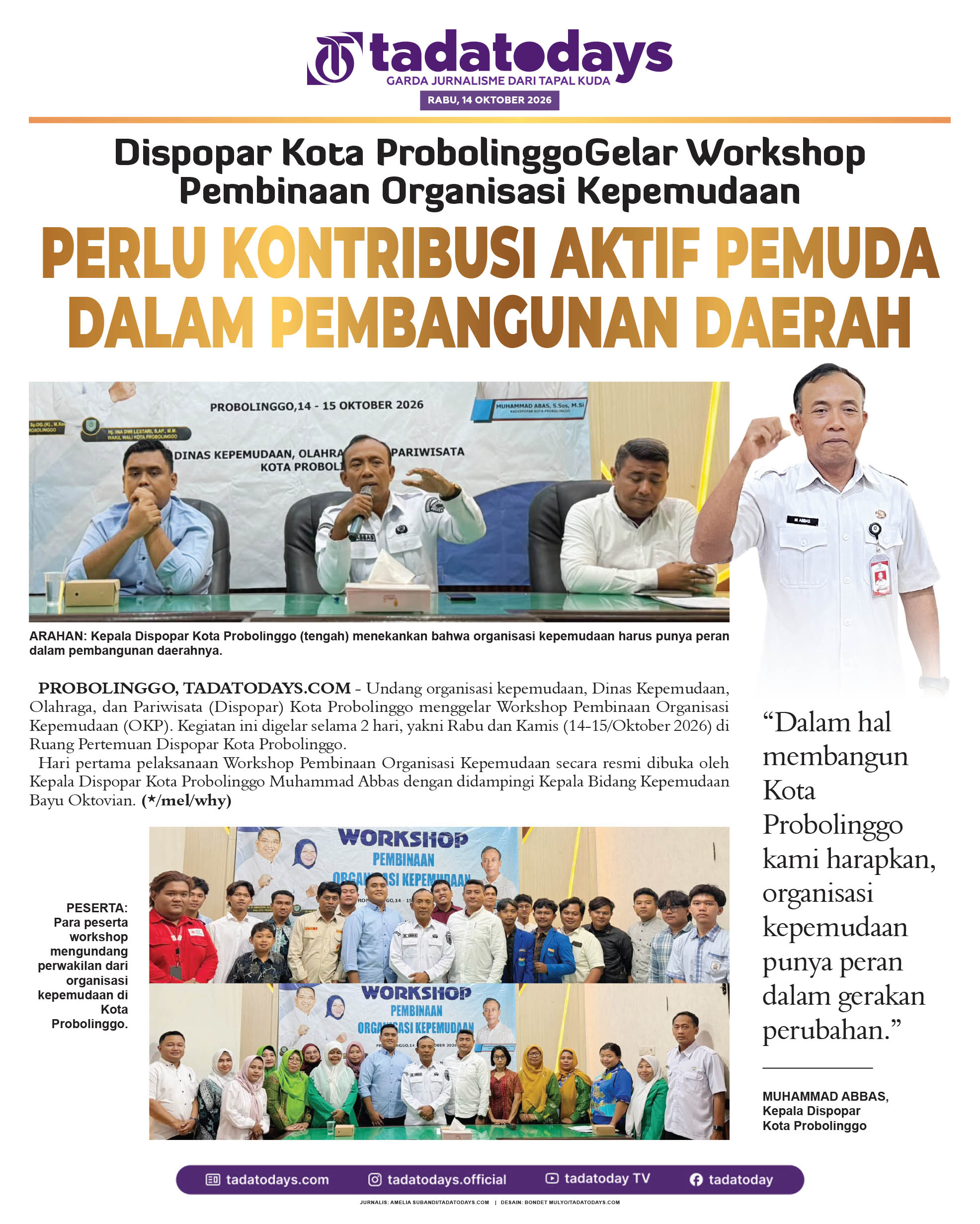 Dispopar Kota Probolinggo Menggelar Workshop Pembinaan Organisasi Kepemudaan