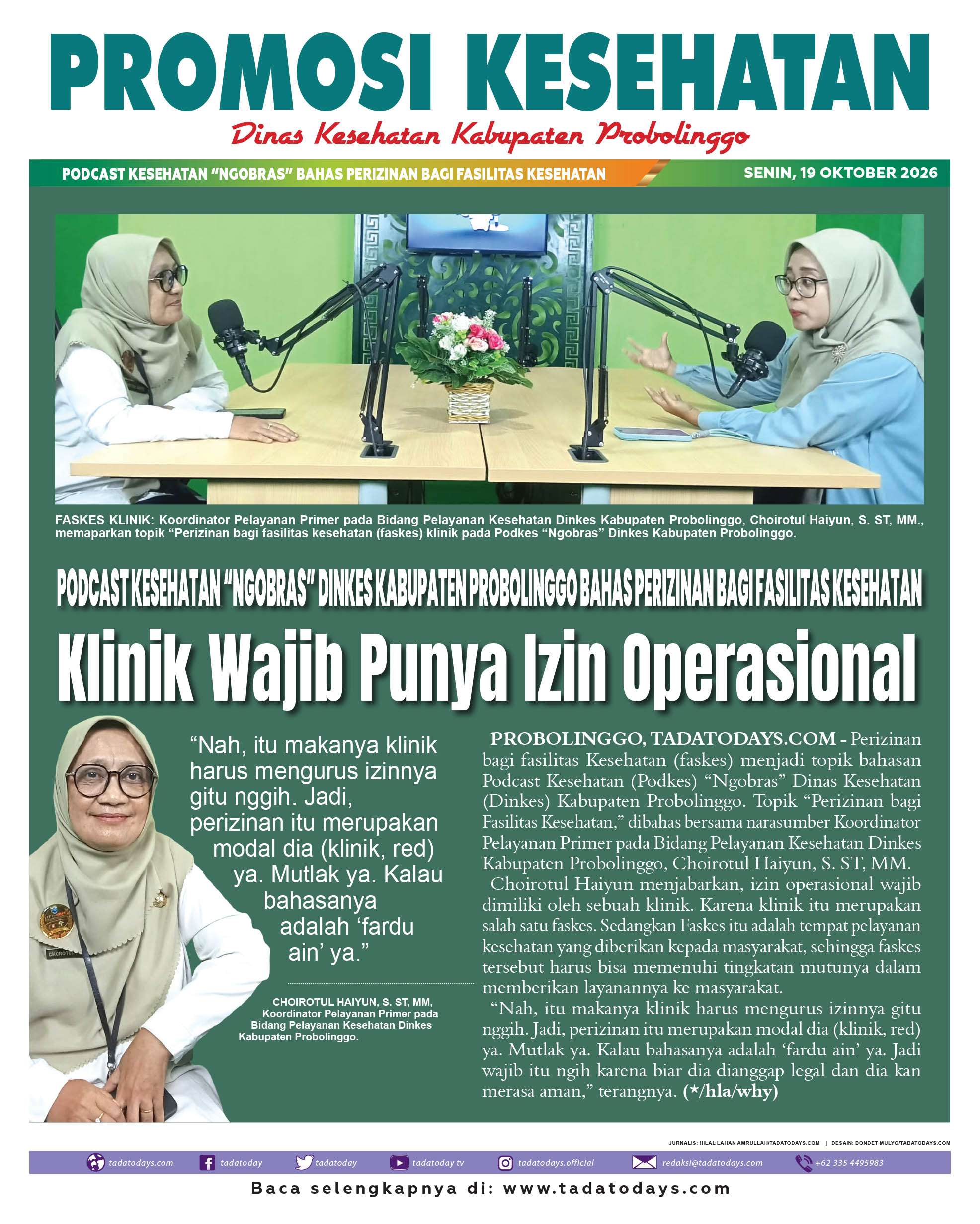 Podcast Kesehatan “Ngobras” Dinkes Kabupaten Probolinggo Membahas Perizinan bagi Fasilitas Kesehatan