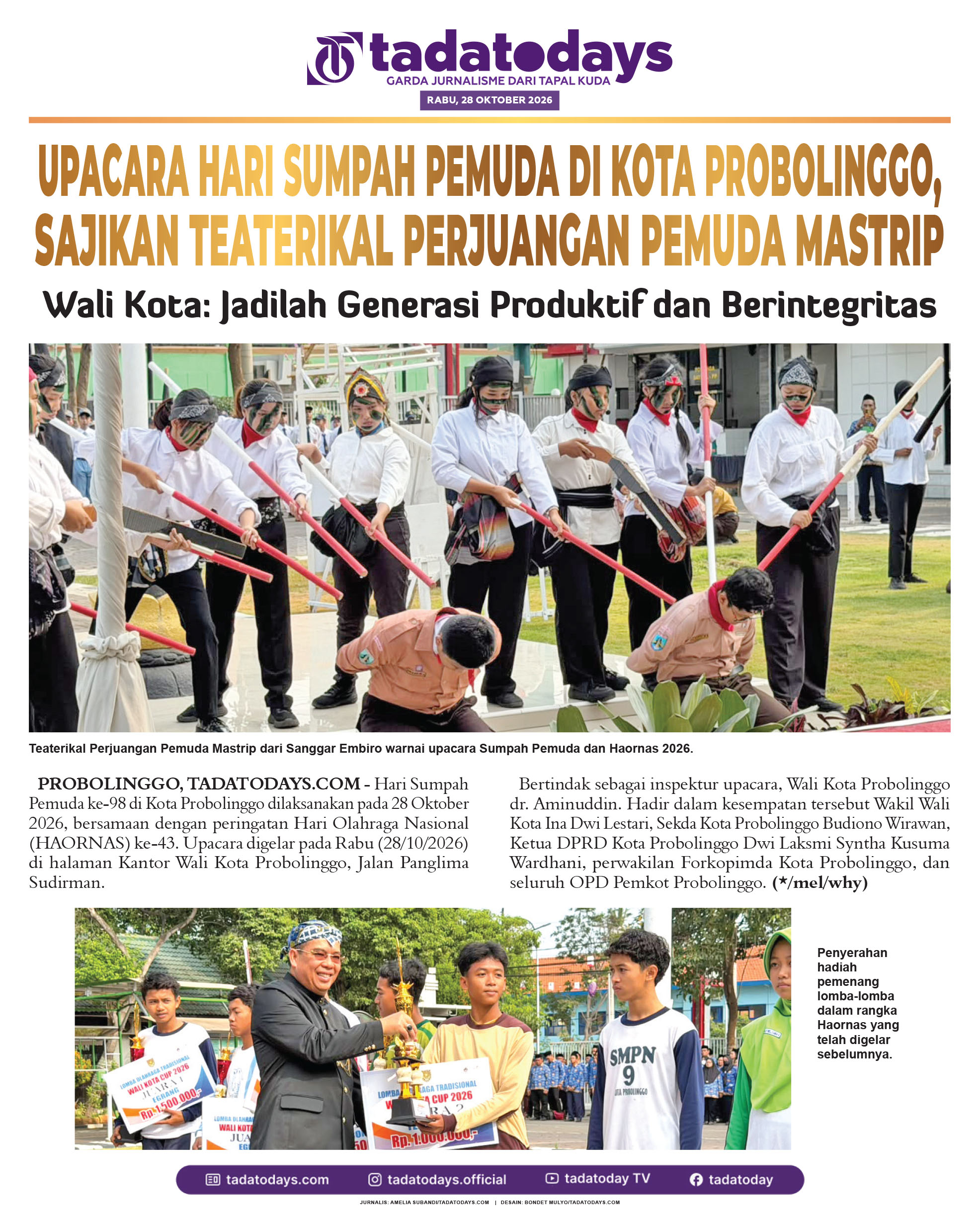 Upacara Hari Sumpah Pemuda di Kota Probolinggo, Menyajikan Teaterikal Perjuangan Pemuda Mastrip